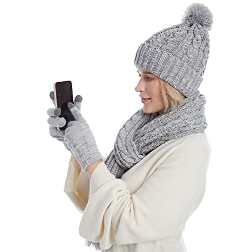 Cozy Fleece Lined Cable Knit Beanie Hat, Scarf & Gloves Set for Women & Men - Winter Warm Accessories for Skiing, Snowboarding & Outdoor Activities