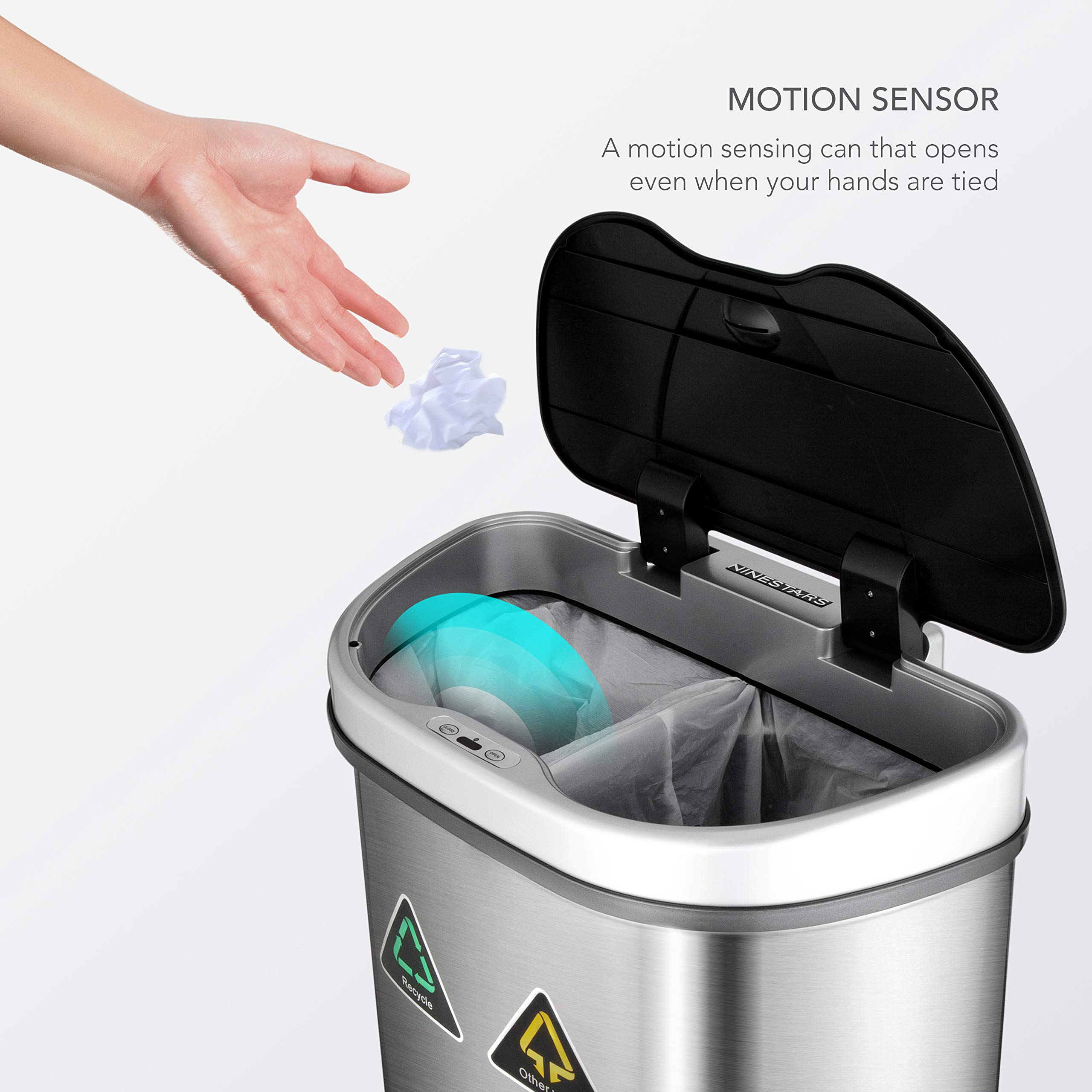 Ninestars Automatic Motion Sensor Trash Can with 10 Free Liners - Hands-Free Touchless Kitchen & Bathroom Waste Bin for Home & Office Use