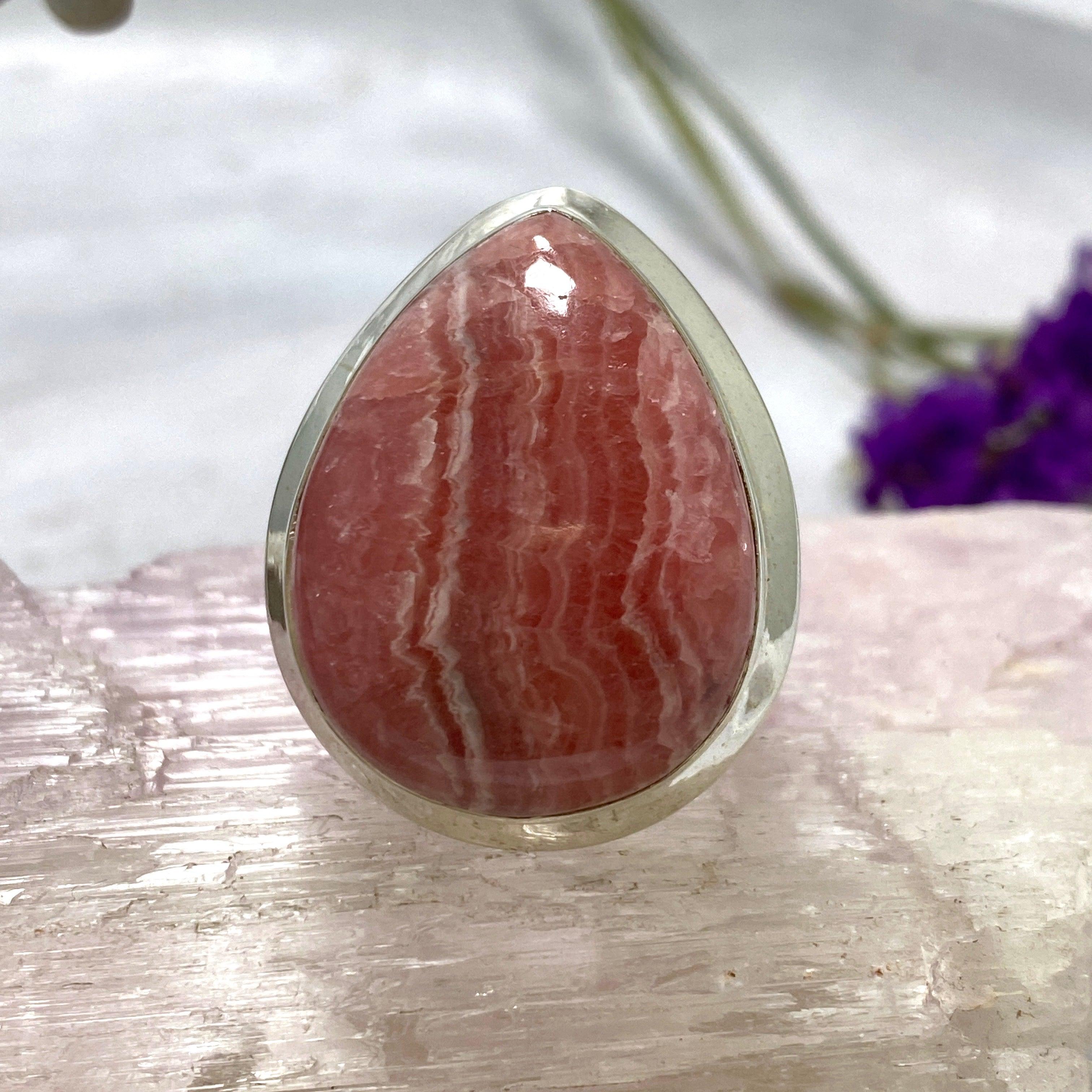 Rhodocrosite Teardrop Ring - 925 Sterling Silver Handmade Jewelry for Women, Elegant Pink Gemstone Ring for Gift, Party & Wedding Occasions