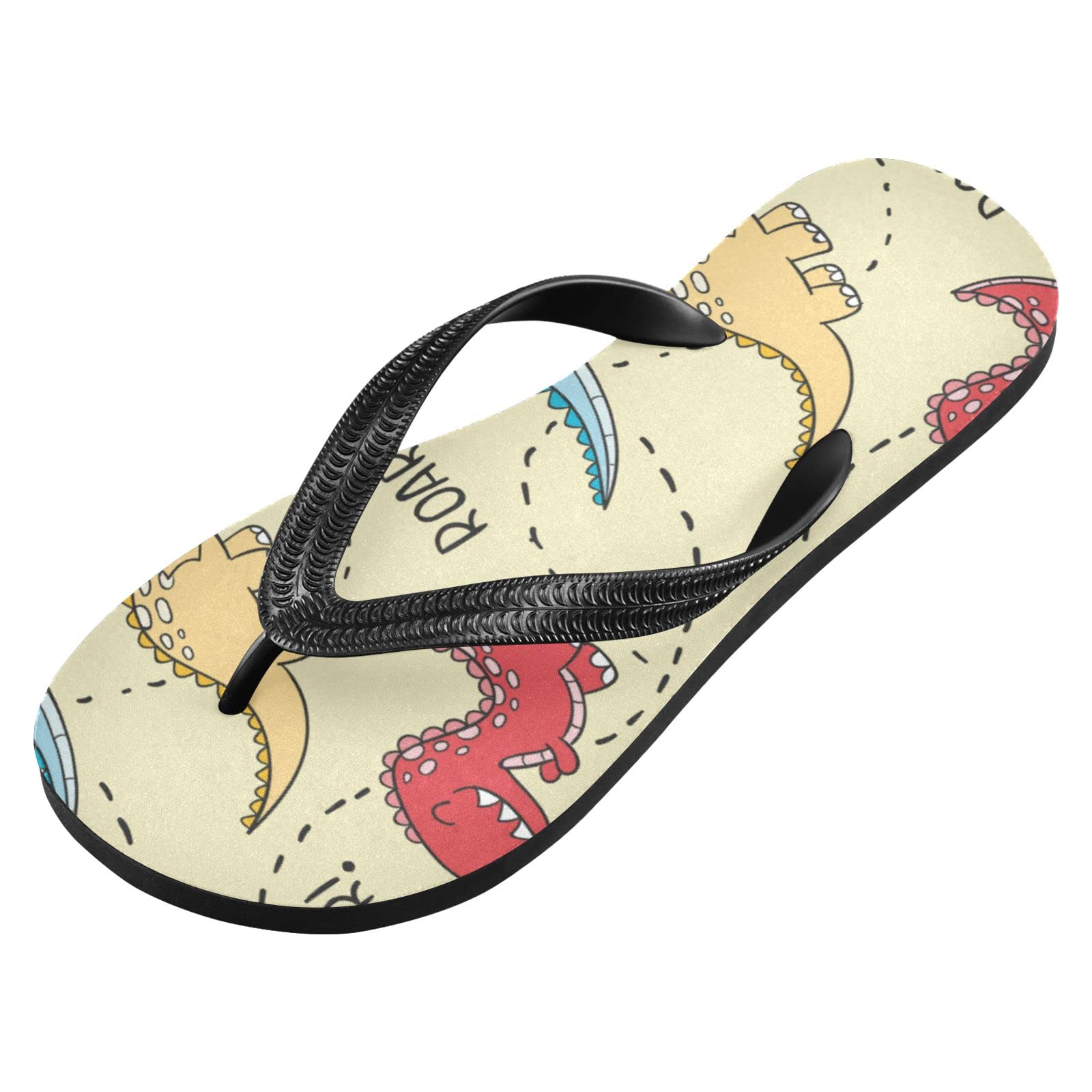 **Dinosaur Flip Flops for Women & Men – Non-Slip Beach Sandals with Straps, Red & Yellow Rubber Slippers for Summer, Travel, Swimming, Party & Shower – Comfortable Fashion Footwear**