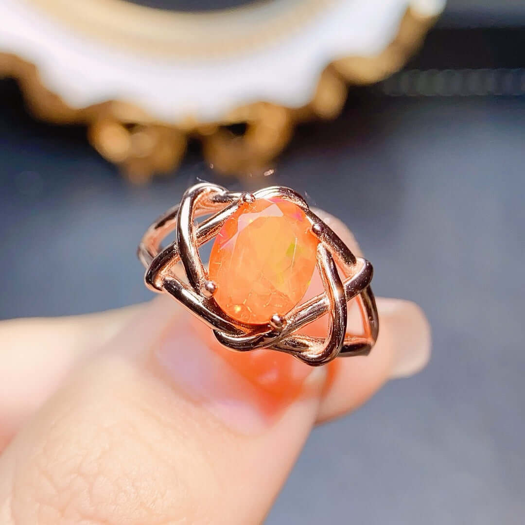 Rose Gold Fire Opal Ring - October Birthstone Jewelry | NS2408 | Perfect Gift for Birthday, Anniversary & Special Occasions