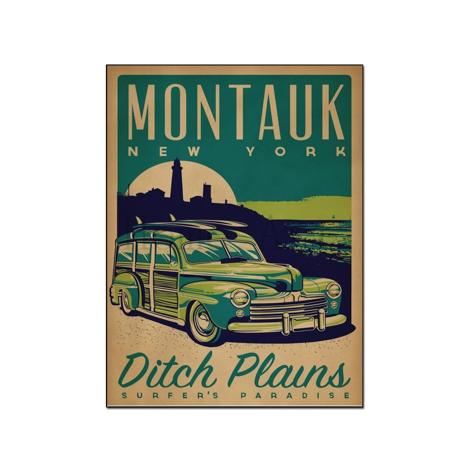 Vintage Montauk New York Poster - 24x36 Inch (60x80cm) Canvas Wall Art, Aesthetic Room Decor, Framed Wall Painting for Living Room, Bedroom & Office - Perfect Gift for Home Decor Lovers