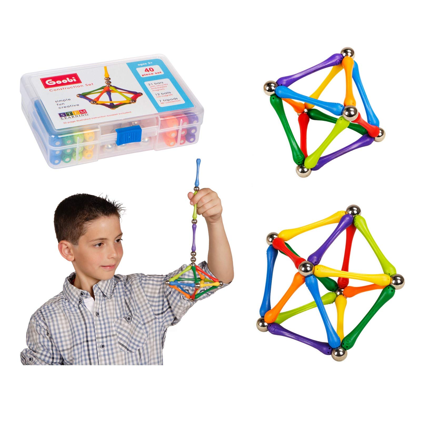 Goobi Magnetic Building Blocks - 40 Piece STEM Educational Construction Toy Set for Kids Ages 3-8 | Montessori Learning, Creative Play & Brain Development | Perfect for Classroom, Home & Travel Activities