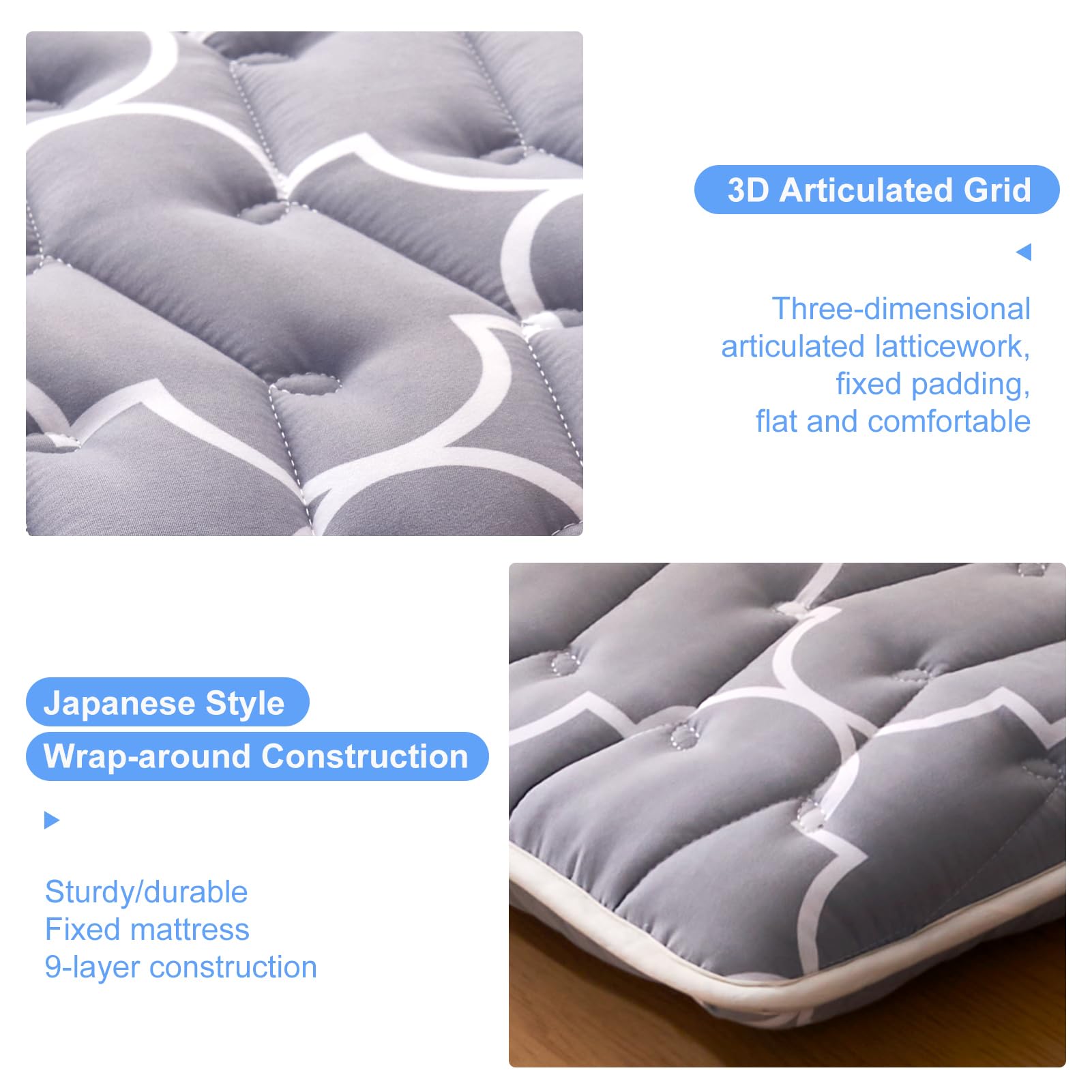 Premium Japanese Floor Mattress Futon - 100% High Density Comfortable Foam Tatami Mat Sleeping Pad - Thick Portable Bed for Kids & Adults - Guest Room, Dorm, Camping & Travel - Full Size 80