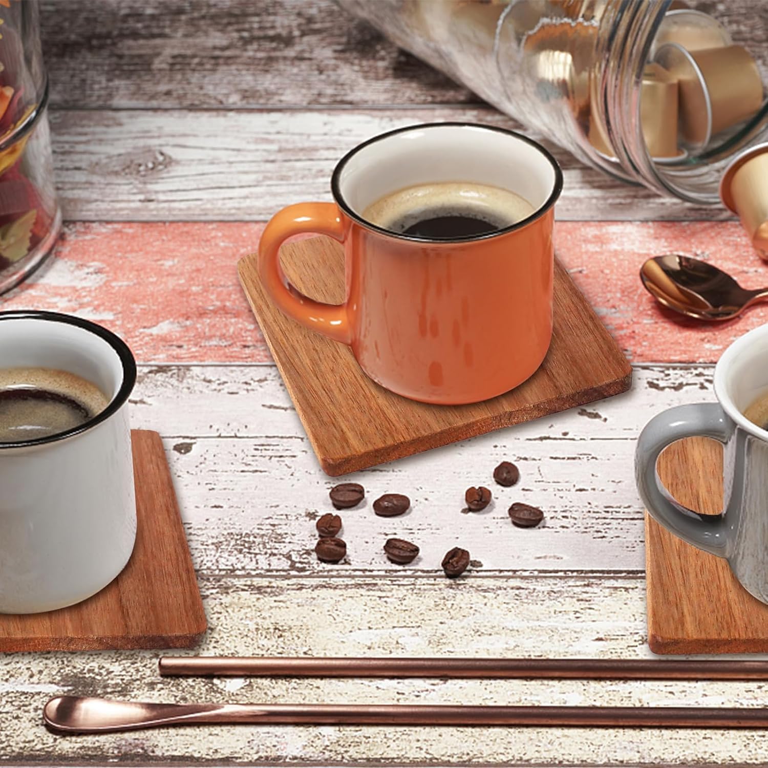 CRAFTVELLY Set of 4 Solid Sheesham Wood Coasters - Natural Wood Drink Coasters for Coffee, Tea, Beer & Wine Glasses - Round Dark Walnut Wooden Coasters for Dining Table, Bar & Home Decor
