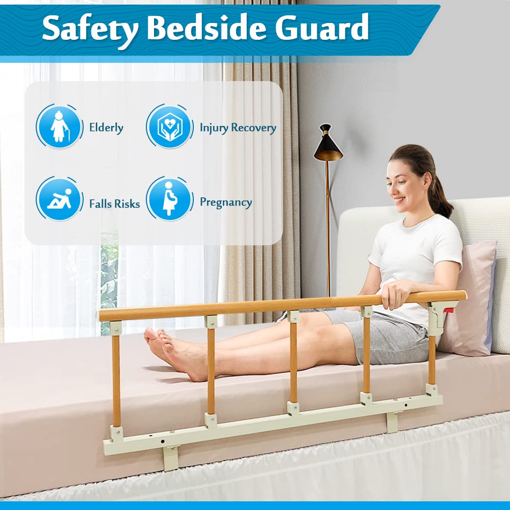 Mybow Bed Rails for Elderly Adults - Adjustable Safety Guard Rails for Seniors & Hospital Use | 47x18 Inch Swing Down Handrail | Fall Prevention Assist Bar for Beds | Ideal for Home Care & Medical Facilities
