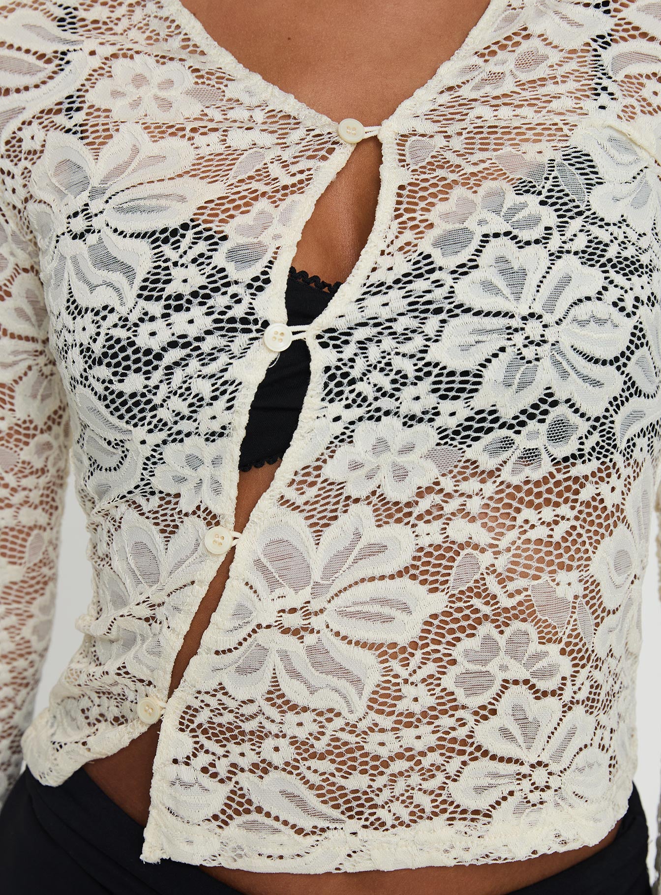 Berkeley Lace Button Up Long Sleeve Blouse in Cream | Elegant Women's Fashion Top for Office, Date Night & Special Occasions