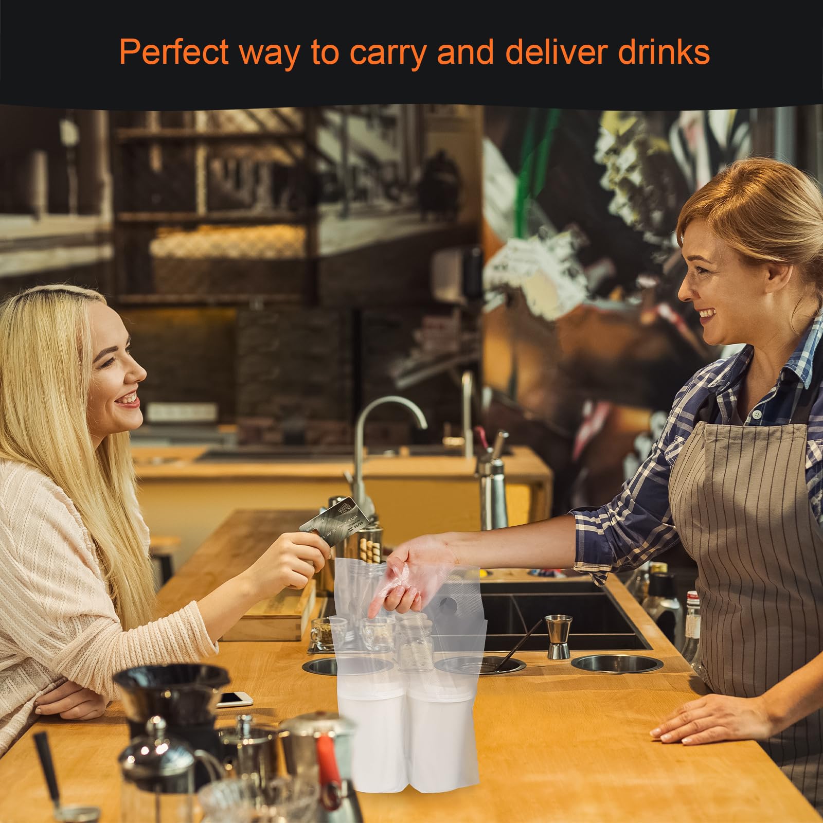 Clear Plastic Drink Carrier with Handle for Coffee, Tea & Juice - 600 Pack (2 Cup) - Perfect for Coffee Shops, Bars & Takeout Delivery - Durable & Portable Beverage Bags for Hot/Cold Drinks