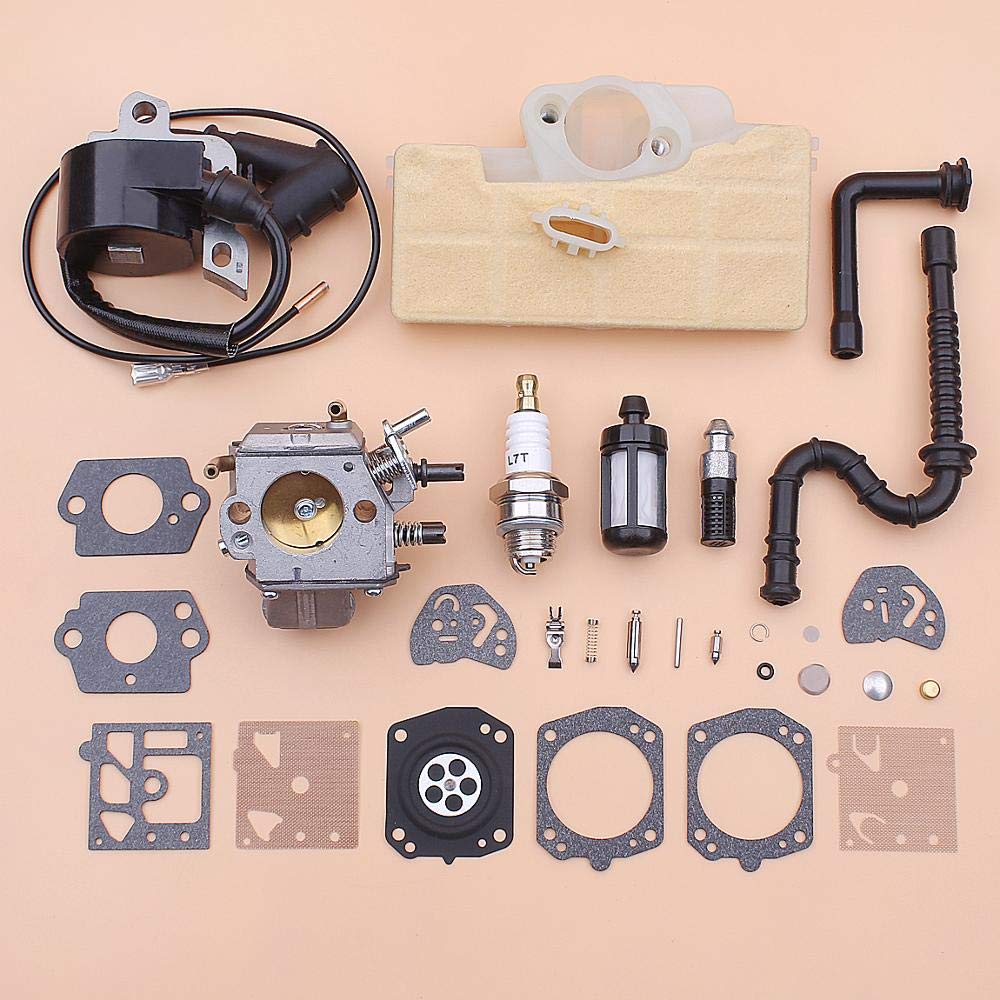 Stihl MS390 MS290 MS310 039 029 Chainsaw Carburetor Ignition Coil Diaphragm Kit - Replacement Parts with Air Fuel Oil Filter Line & Spark Plug for Outdoor Power Equipment Maintenance