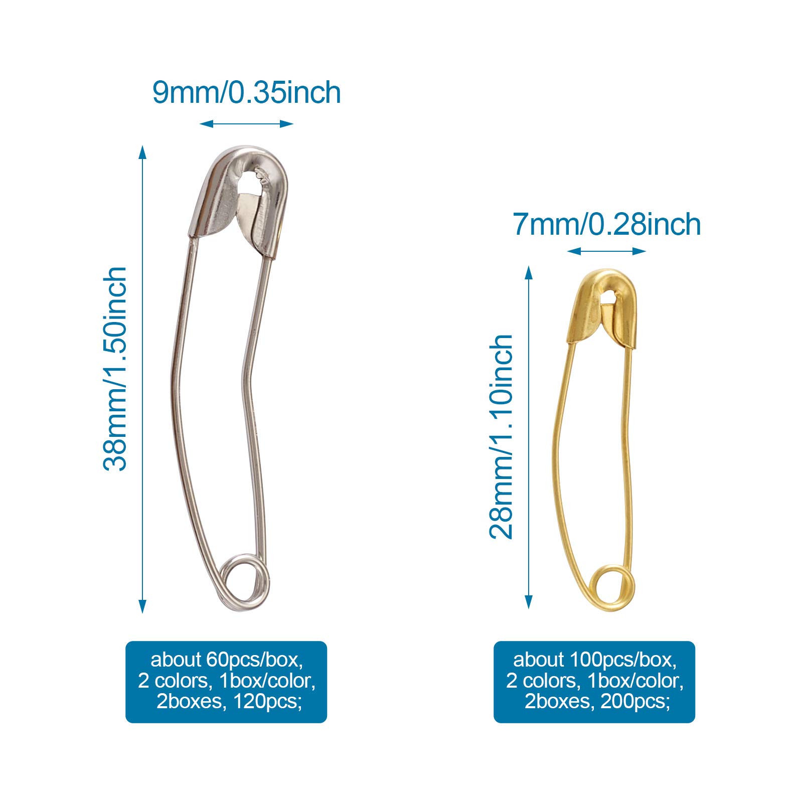 320pcs Iron Curved Safety Pins - 2 Sizes Large Quilting Basting Pins with Plastic Storage Box (Gold & Silver) for Sewing, Knitting, Jewelry Making | Perfect for DIY Crafts, Home Office & Clothing Repair