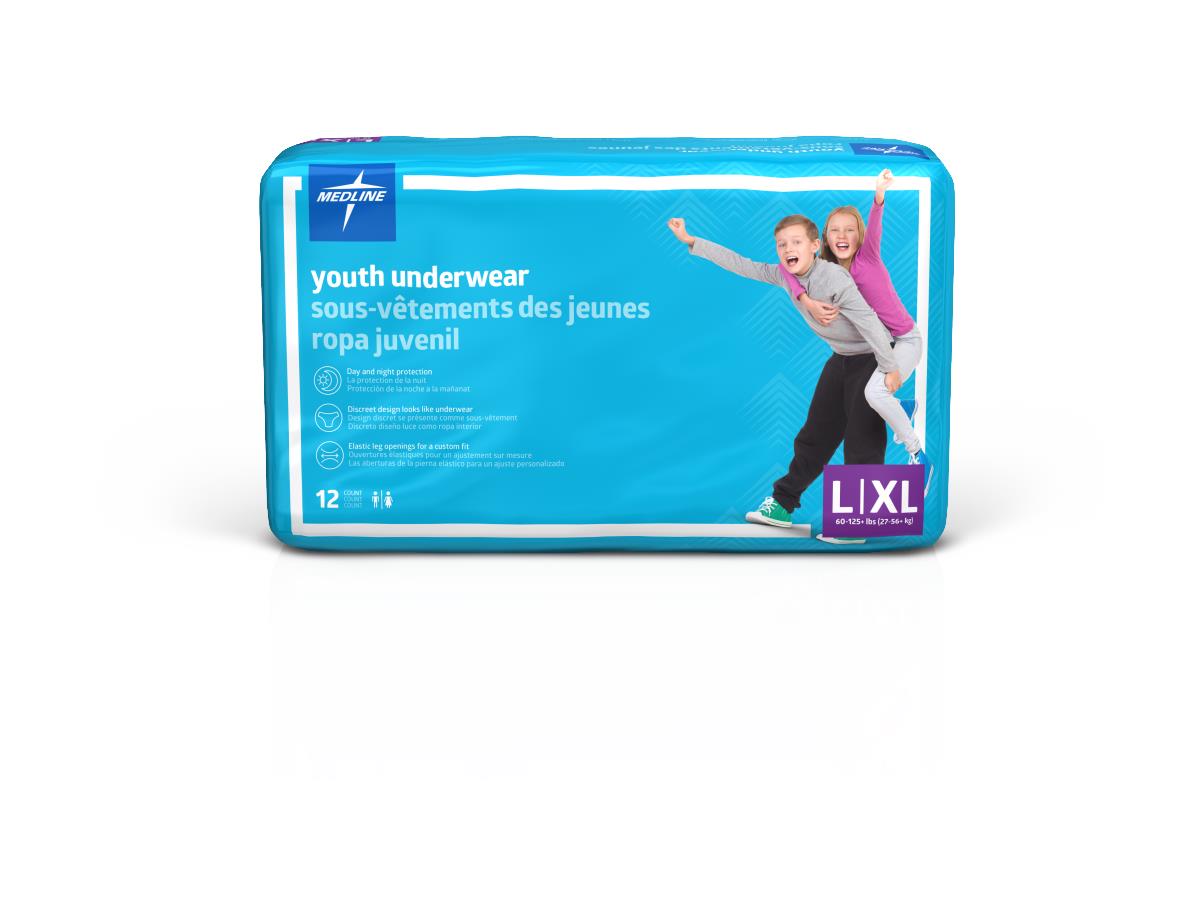 Youth Disposable Underwear for Kids 60-125 lbs - Soft & Breathable Protection Plus Underwear - Ideal for Travel, Potty Training & Overnight Protection (Bag or Case Options)