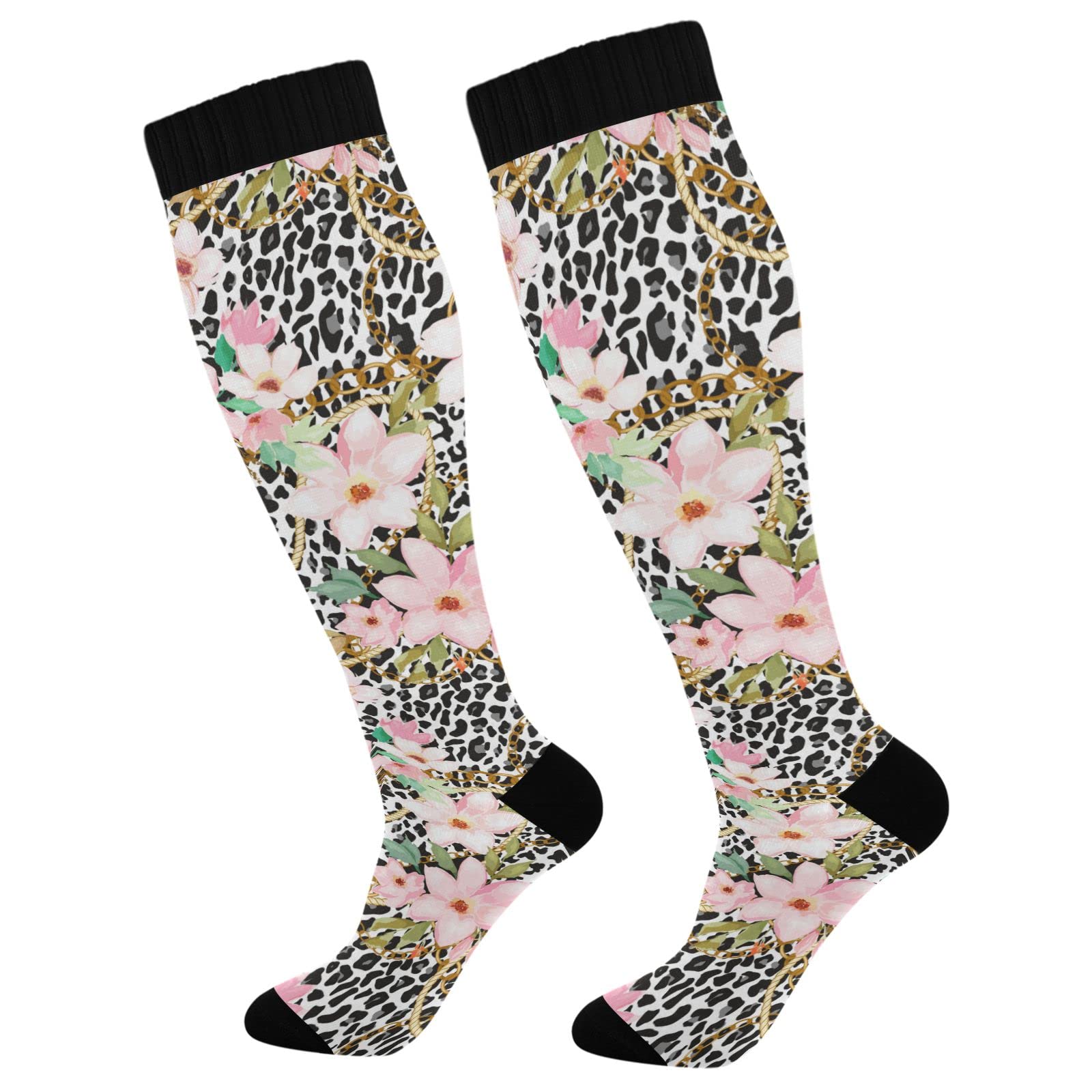 Leopard Print Compression Socks for Women & Men - Breathable Support Socks for Running, Cycling, Nursing & Athletic Performance - Improve Blood Circulation & Reduce Fatigue (Great for Workouts, Travel & Long Shifts)