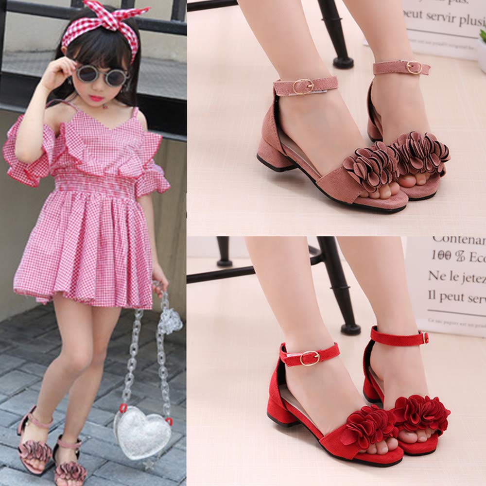 BININBOX Little Big Girls Flower Princess Sandals - Kids Dress Shoes with Platform & Mid Heel for Weddings, Parties & Special Occasions