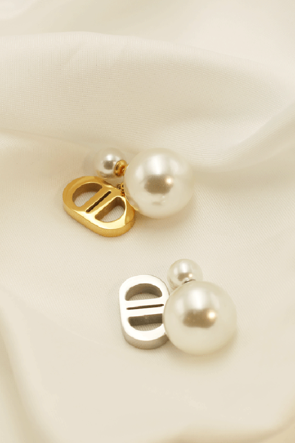Vintage Double D Shape Pearl Earrings for Women - Elegant White Pearl Stud Earrings for Daily Wear, Parties & Special Occasions