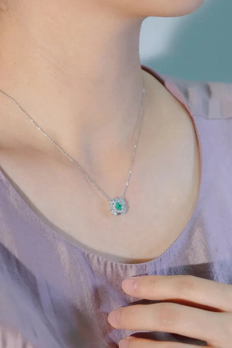 18K White Gold Diamond Pendant Necklace for Women - 1.15ct Natural White & Green Diamond Romantic Jewelry Gift for Anniversary, Wedding & Senior Banquet | Elegant Evening Wear & Special Occasion Accessory