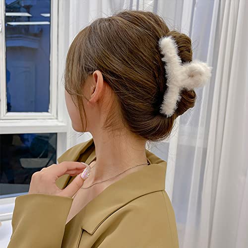 4 PACK Large Hair Claw Clips for Women - 4.3 Inch Plush Hair Clips, Soft Fur Hair Grippers, Half Bun Hairpins for Daily Use, Parties & Special Occasions (4 Count) - Perfect for Thick Hair, Updos & Stylish Hairstyles