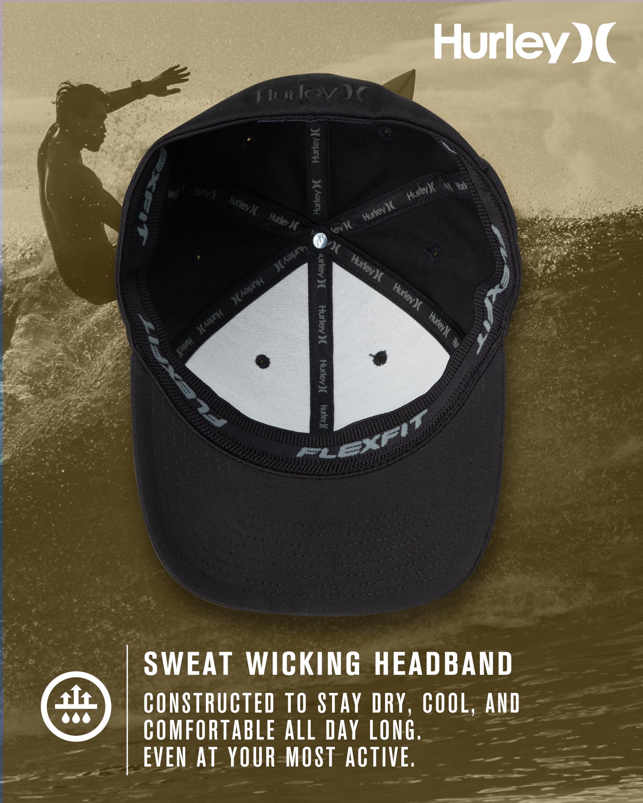 Hurley Men's Baseball Cap - Iron Corp Fitted Hat for Men | Adjustable & Stylish Baseball Hat for Outdoor Sports, Casual Wear & Sun Protection