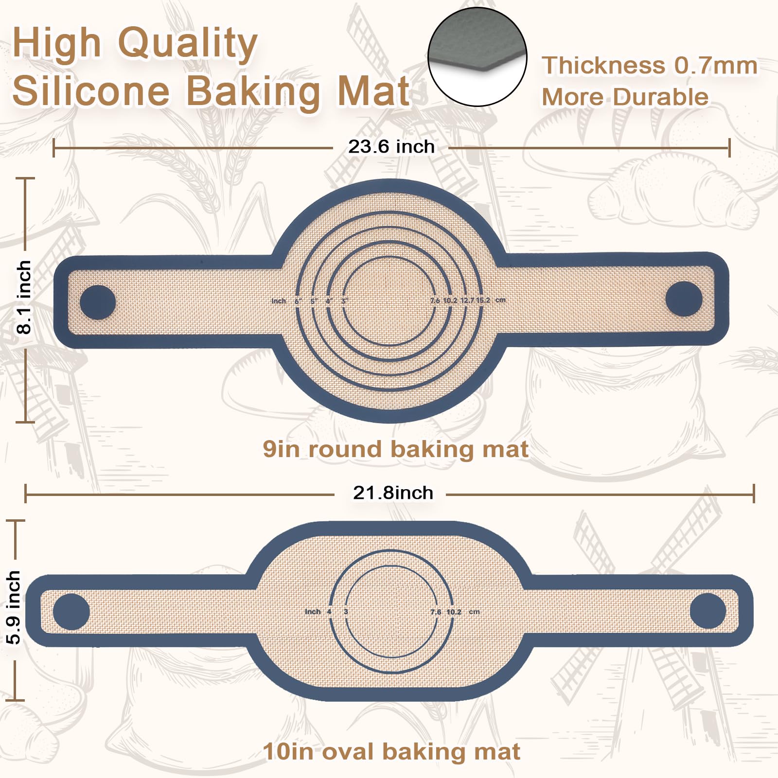 7-Piece Bread Making Kit with Round & Oval Baking Mats, Sourdough Danish Dough Whisk, Bread Lame Scorer & Dough Cutter - Essential Baking Tools for Artisan Bread, Sourdough & Pastries - Perfect Gift for Home Bakers & Bread Enthusiasts (Great for Holiday Baking & Kitchen Gifts)
