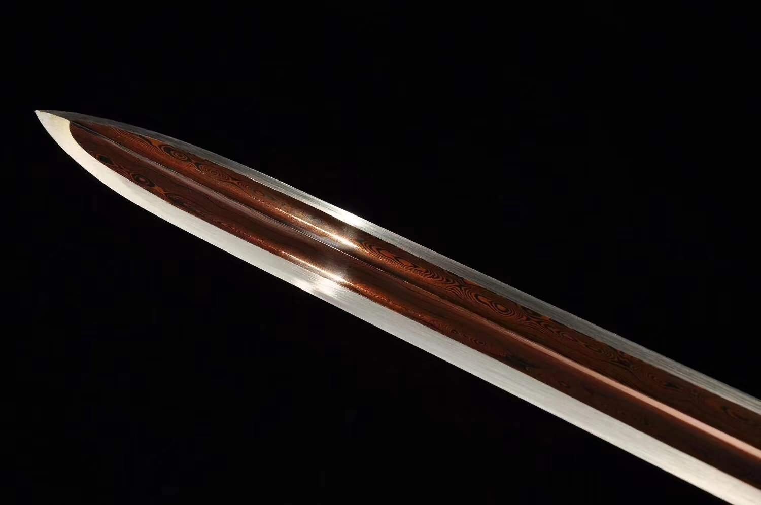 Handmade Chinese Han Jian Sword - Battle Ready Forged Damascus Steel Blade with Brass & Rosewood Scabbard | Martial Arts Training, Historical Reenactment, Home Decor & Collection Display