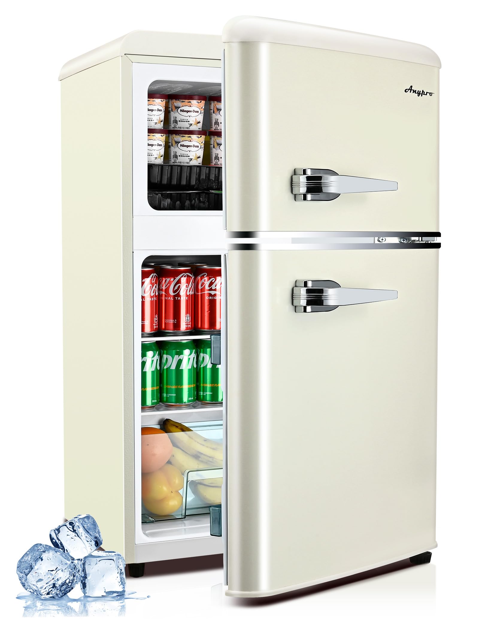 3.2 Cu.Ft Mini Fridge with Freezer - Retro Double Door Compact Refrigerator for Home, Dorm & Office - Small Fridge with 7 Adjustable Temperature Settings & Adjustable Shelves - Perfect for Bedrooms, Apartments, Dorms & Offices (White)