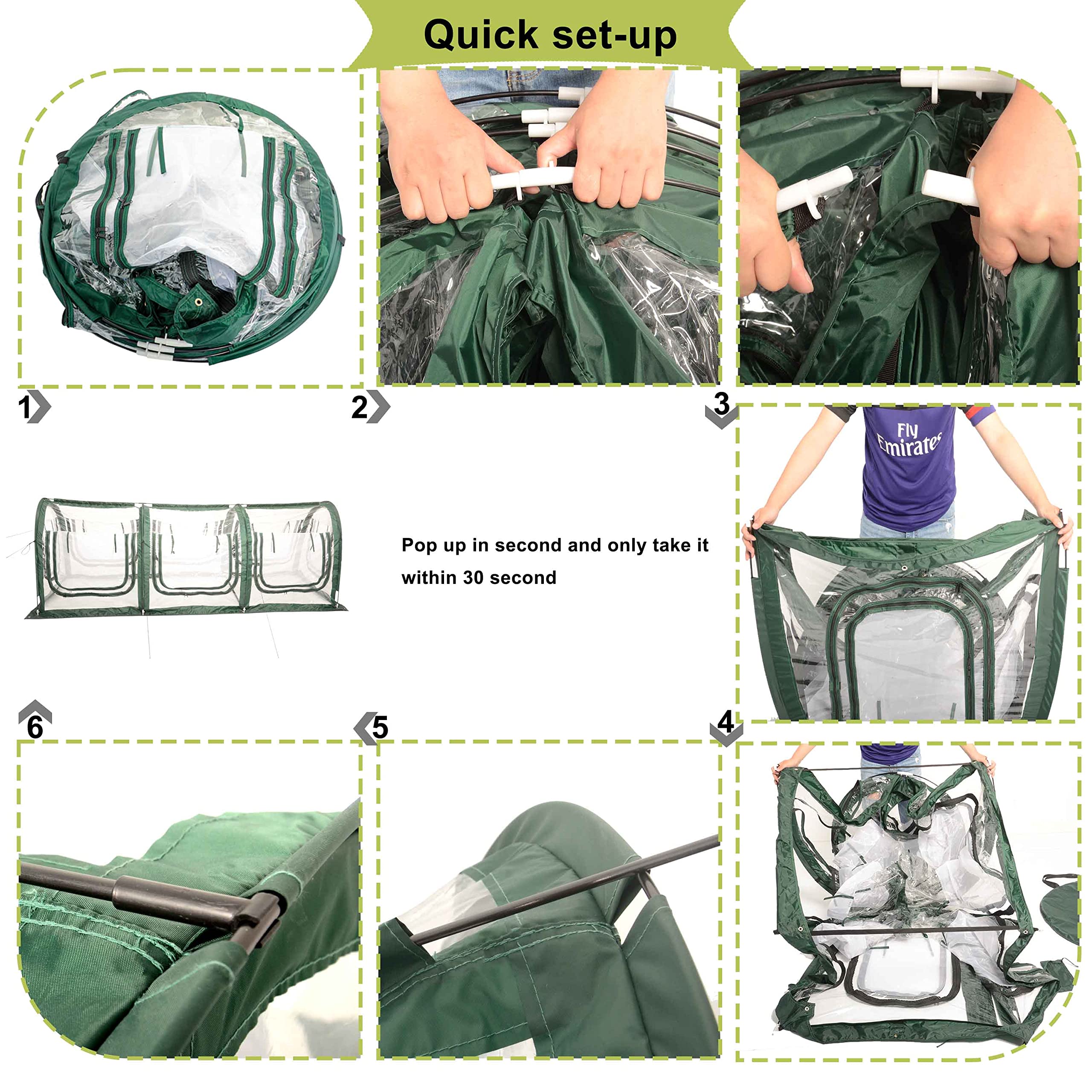 Poray Pop Up Tunnel Greenhouse - Portable Garden Greenhouse with PVC Cover & Mesh Netting - Protects Plants from Cold, Frost, Birds & Insects - Ideal for Outdoor Gardening, Seed Starting & Plant Protection