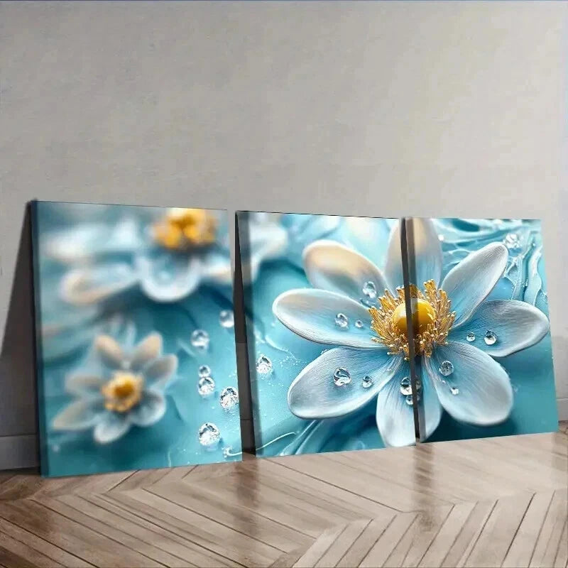 3-Piece Turquoise Glass Flowers Wall Art Set - Framed Canvas 50x70cm (20x28in) - High Quality Print - 100% Australian Made - Ready to Hang - Perfect for Living Room, Bedroom & Office Decor