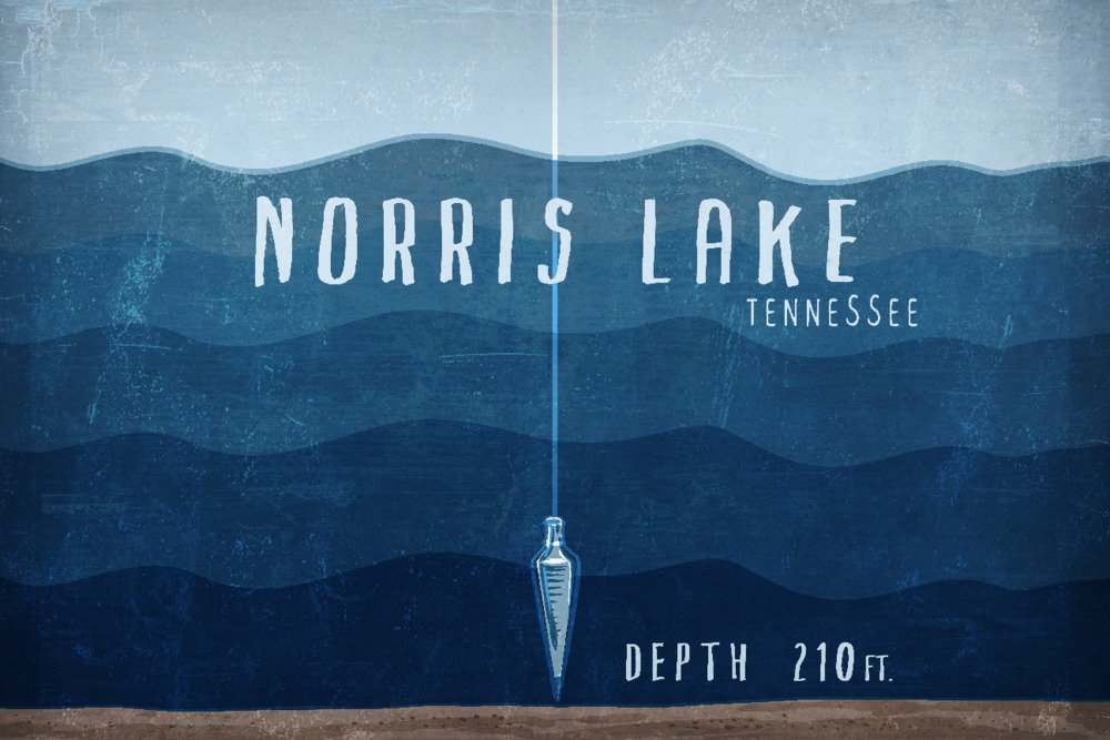 Norris Lake Tennessee Travel Poster - 36x54 Giclee Gallery Print, Lake Depth Chart & Essentials Wall Decor for Cabin, Office or Lake House