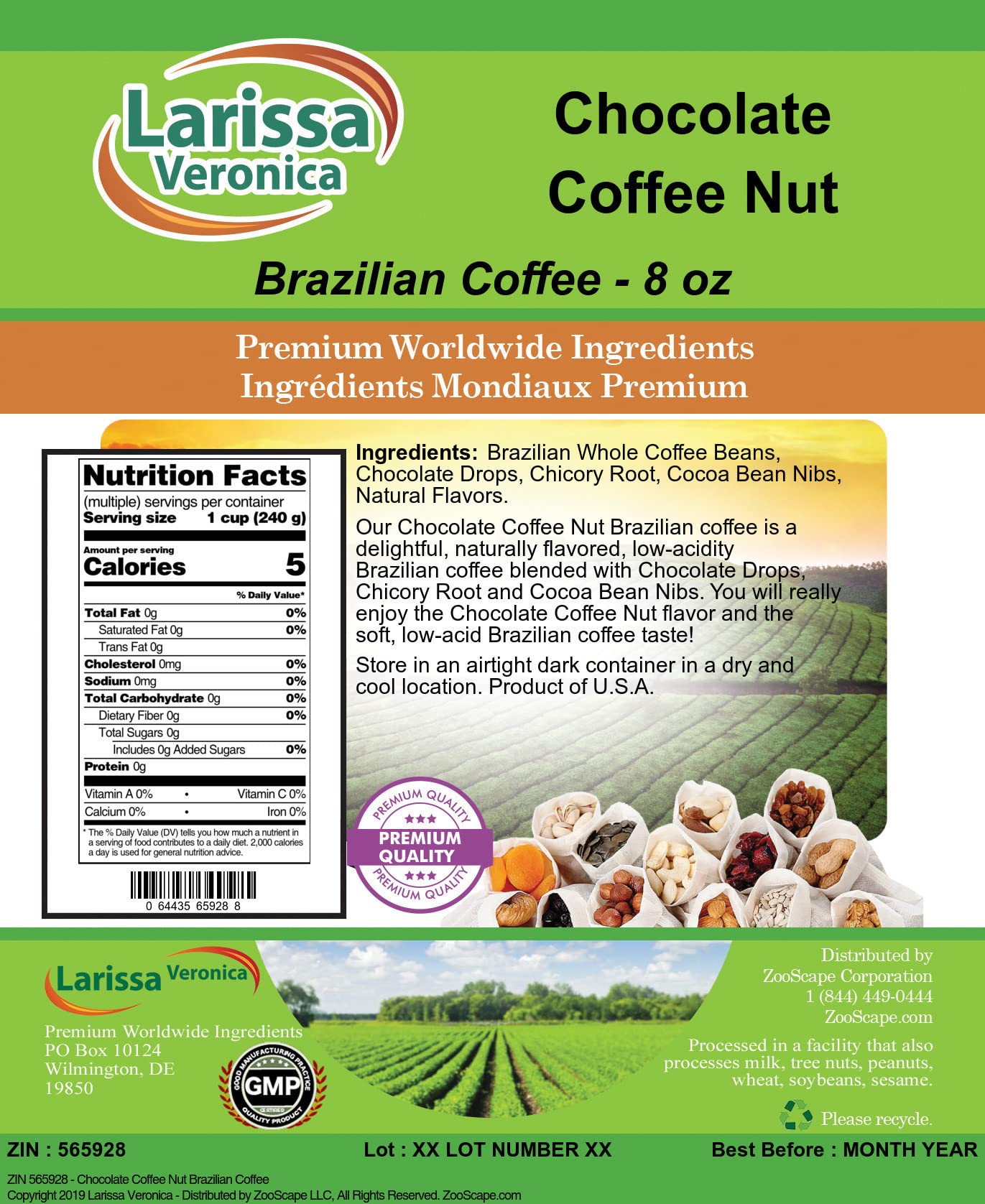 Premium Brazilian Coffee Beans - Chocolate & Nut Flavored, Gourmet Whole Bean Coffee, 8 oz - Perfect for Home Brewing, Gifts & Coffee Enthusiasts