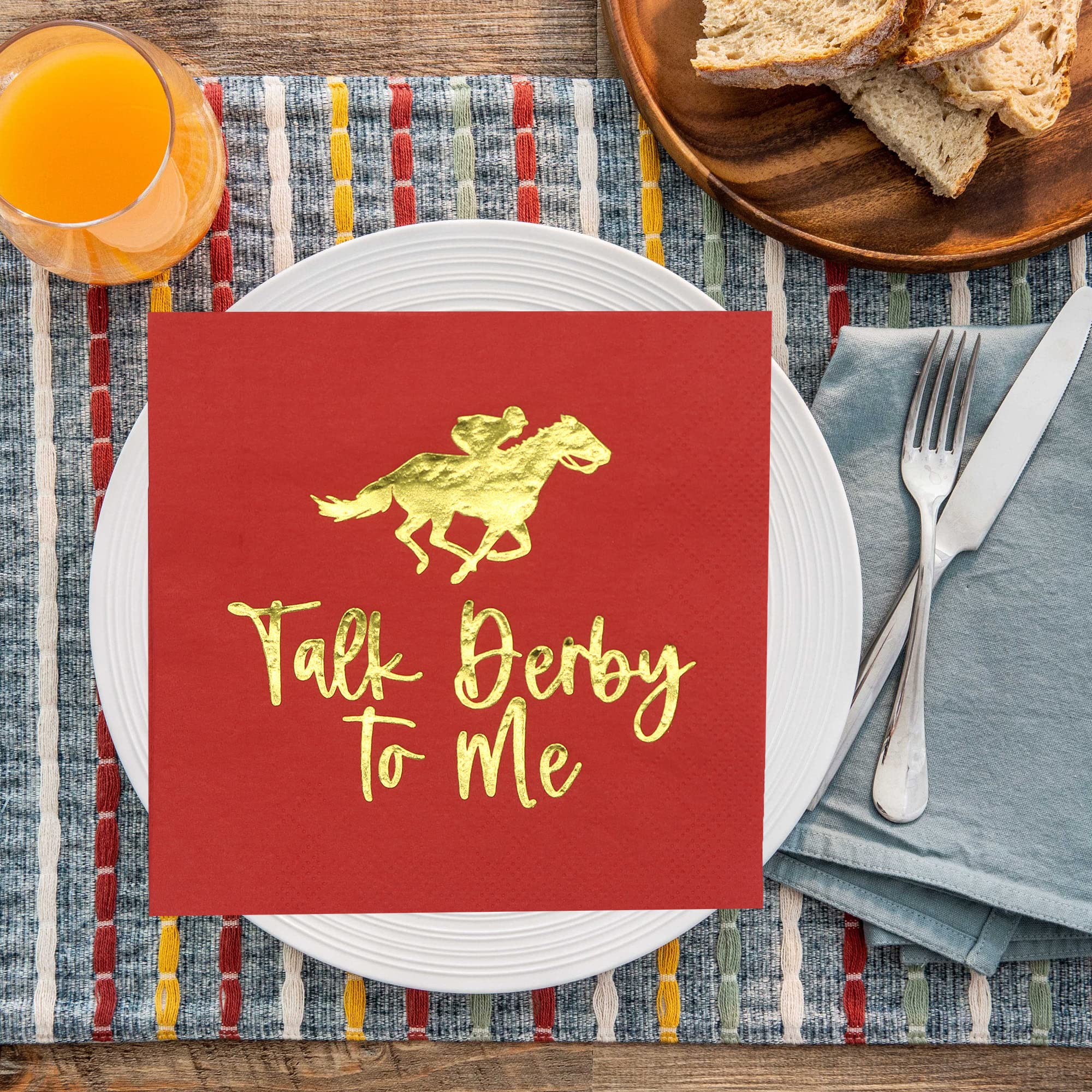 Kentucky Derby Party Napkins - Gold Foil Horse Racing Themed Decorations (5x5 Inch, 50-Pack) for Derby Day Celebrations, Birthday Parties & Rose-Themed Events