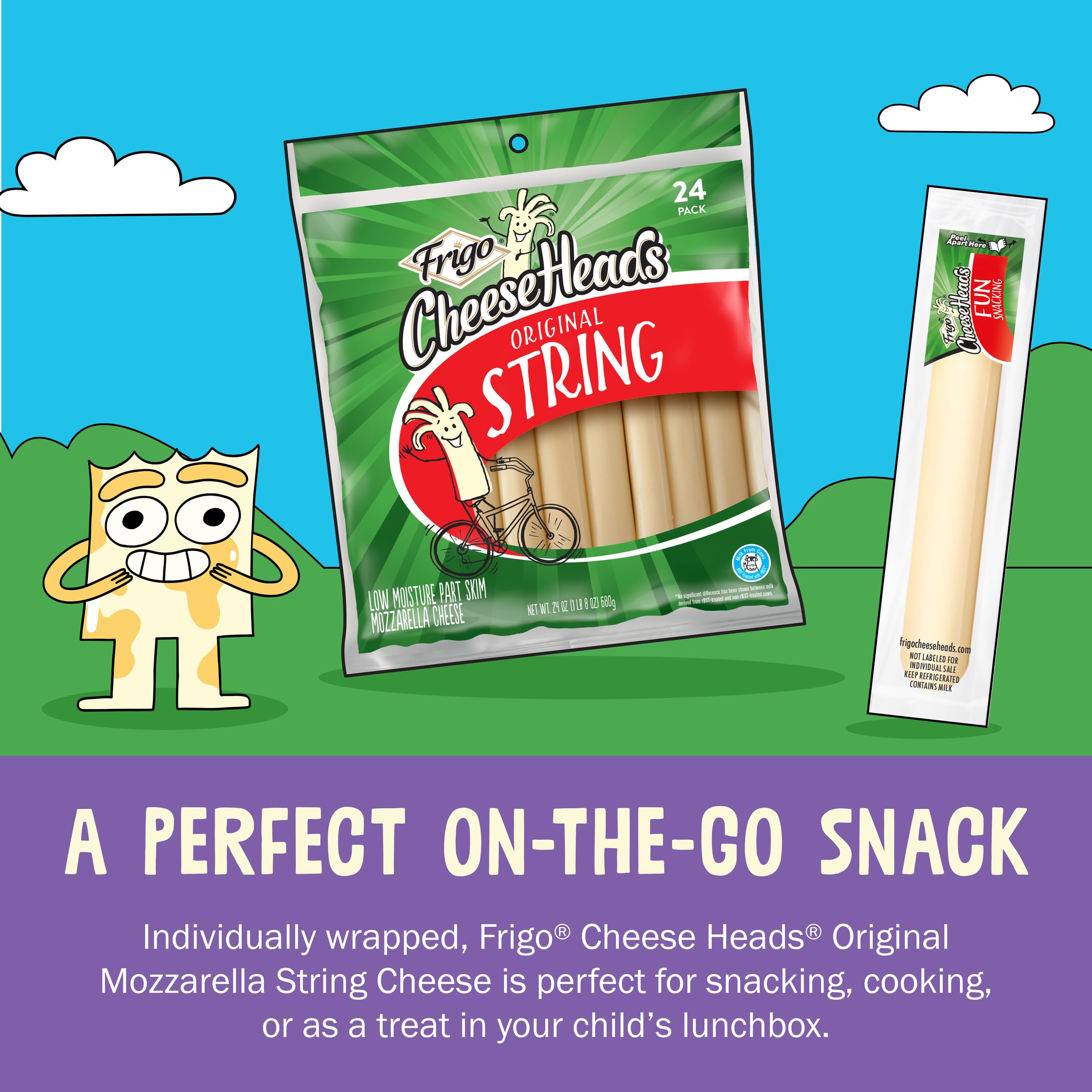 Frigo Cheese Heads String Cheese Snacks - 24 Count Pack | Low-Moisture Mozzarella Cheese Sticks | Perfect for Lunchboxes, Keto Diets & On-the-Go Snacking