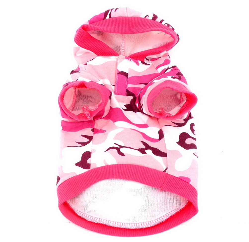 Zunea Camo Pattern Pink Hoodie Jumper for Small Female Dogs - Summer Pet Clothes, Comfortable & Stylish Dog Apparel for Outdoor Walks, Park Visits, and Photo Shoots