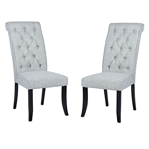 Solid Wood Linen Dining Chair Set of 2 - Gray for Home & Restaurant