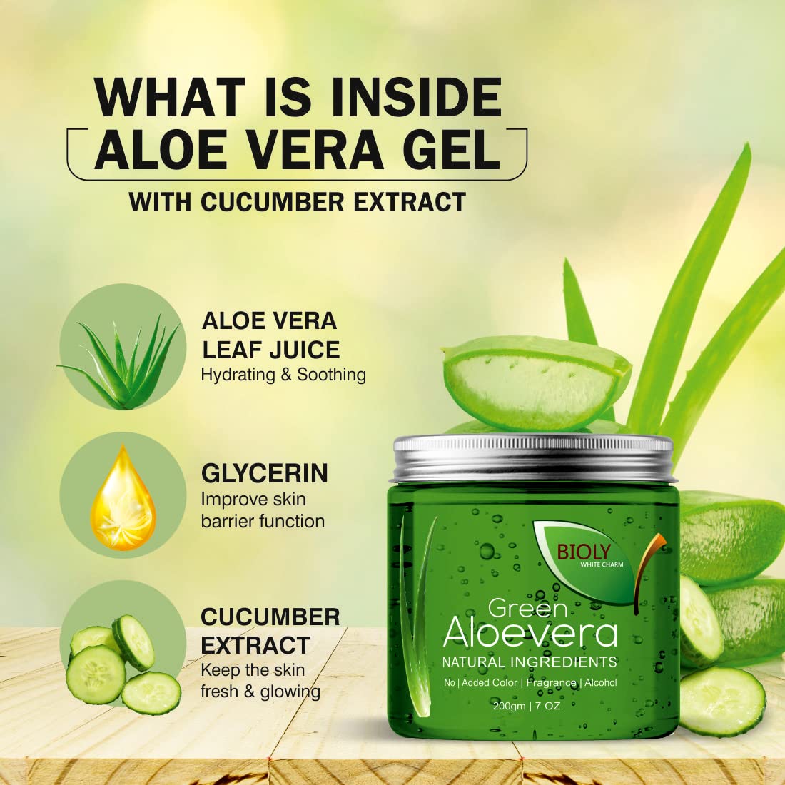 Bioly Aloe Vera Gel (400g) - 100% Pure Natural for Face, Hair Care, Sunburn Relief & Skin Hydration | Soothes Acne, Razor Bumps, Psoriasis, Eczema & Dry Skin | Perfect for After Sun Care, Daily Moisturizing & Hair Treatment
