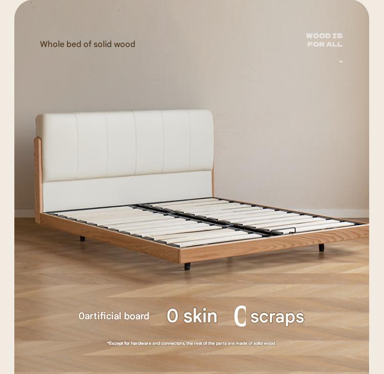 Solid Oak Wood Modern Minimalist Soft Leaning Bed Frame - Queen Size Platform Bed for Bedroom, Guest Room & Small Spaces