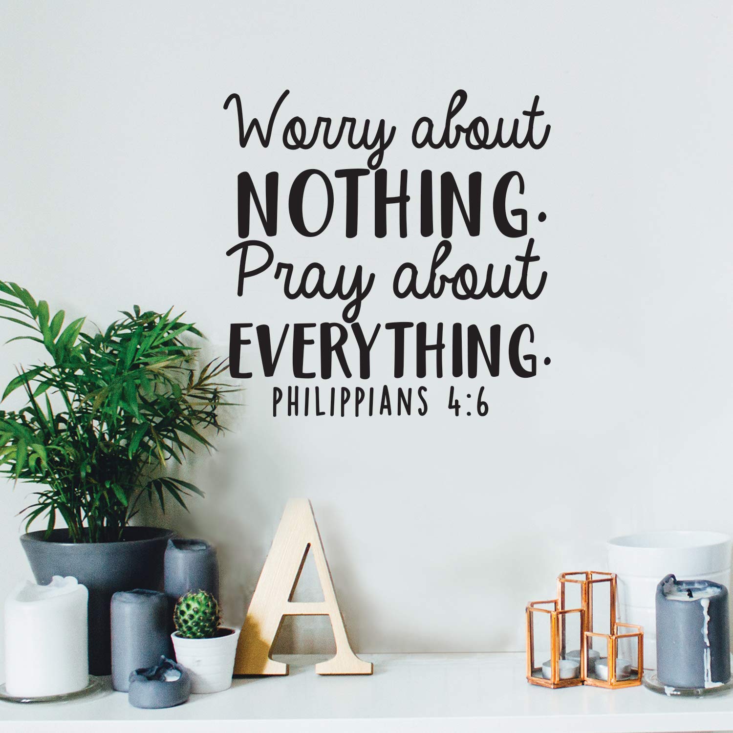 Vinyl Wall Art Decal - 'Worry About Nothing Pray About Everything' Bible Verse Quote - 17x17 Inch Inspirational Religious Home Decor for Bedroom, Office & Church - Black Removable Sticker - Perfect for Faith-Based Spaces, Meditation Rooms & Gift Giving