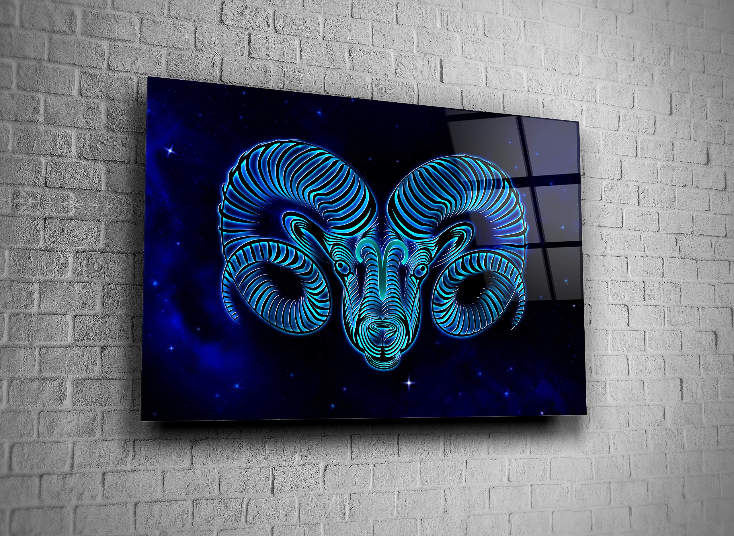 Aries Ram Zodiac Sign Astrology Print Tempered Glass Wall Art - Luxury Home Decor Gift for Astrology Lovers, Perfect for Living Room, Bedroom & Office Decor