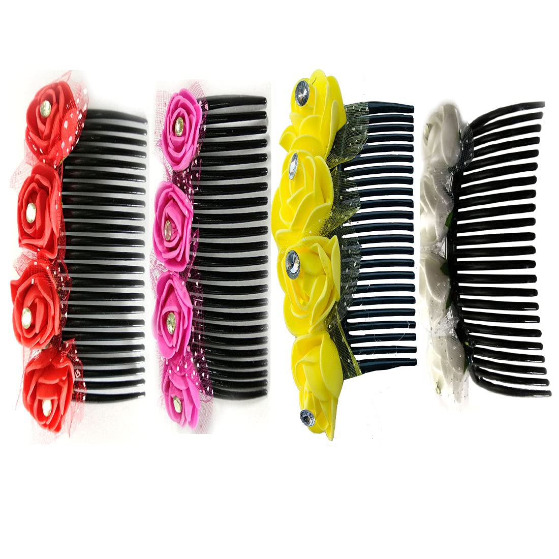 VinshBond Floral Hair Comb Clip Set - 4 Pack Wedding Bridal Hair Accessories for Women & Girls, Decorative Hairpins for Special Occasions - Perfect for Weddings, Proms, Parties and Formal Events