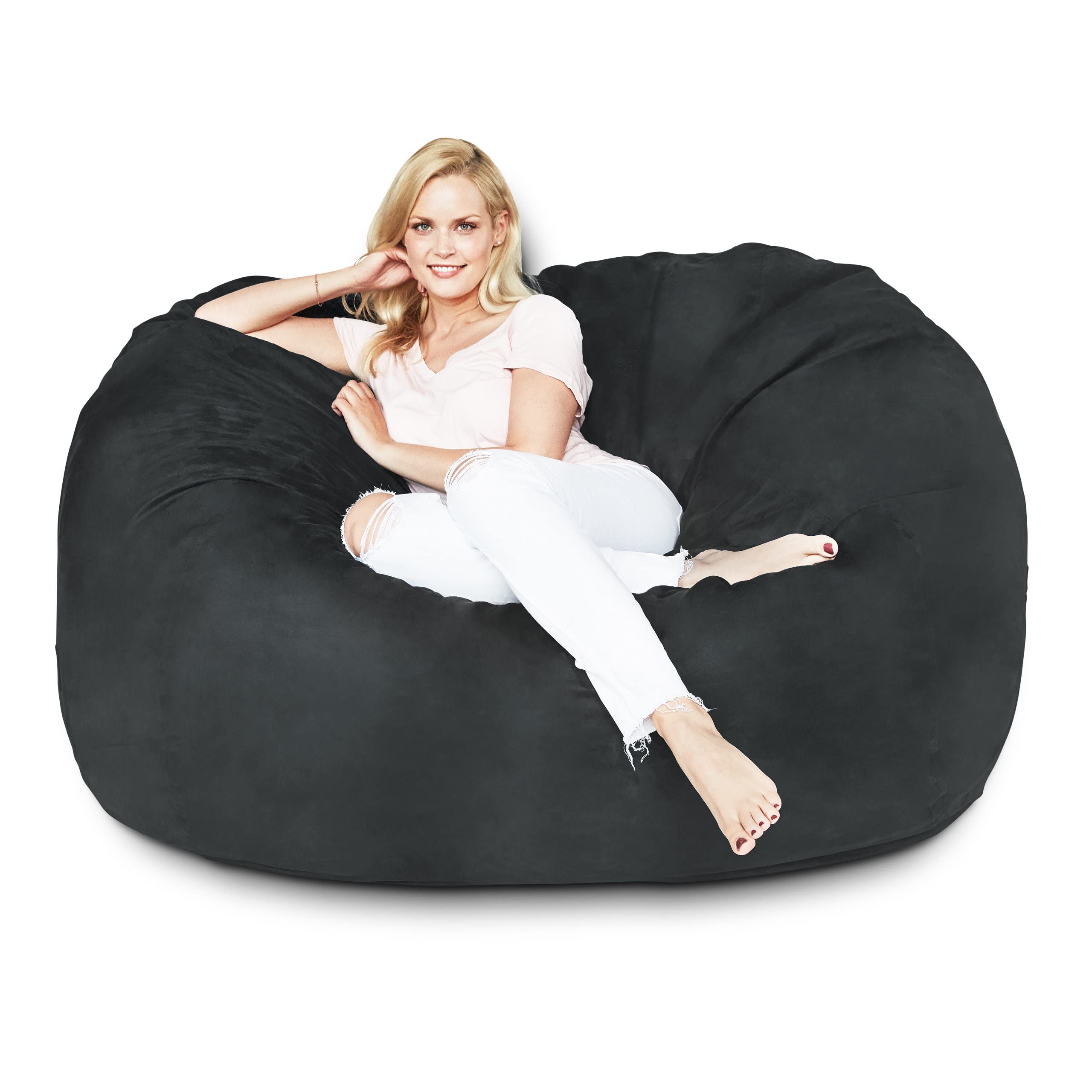 Luxurious 5ft Microsuede Bean Bag Chair - Ultra Soft Foam Filled Washable Large Sack Sofa for Kids Teens Adults - Perfect for Dorm Rooms, Living Rooms & Game Rooms - Black