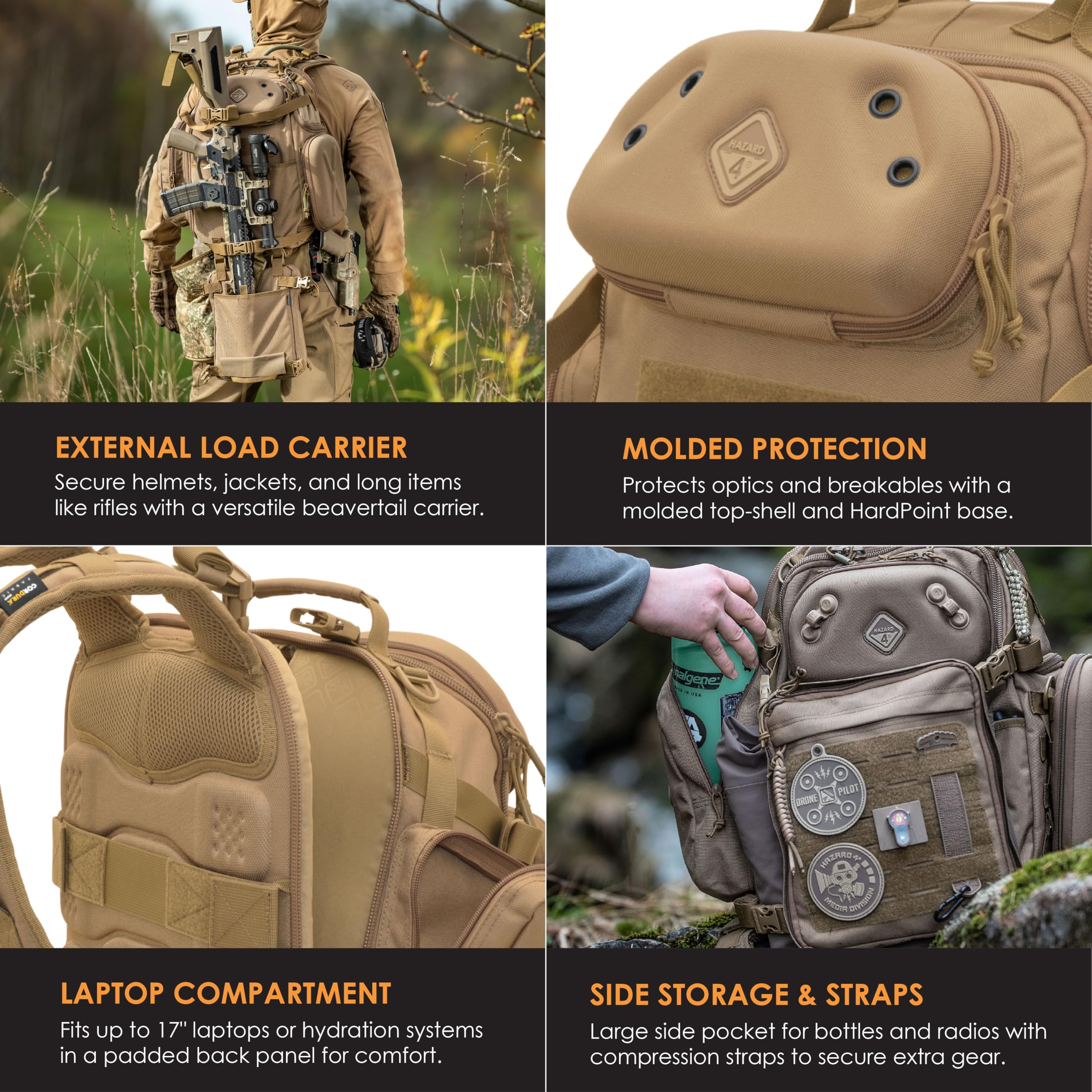 HAZARD 4 Tactical Backpack - Coyote Brown Military Style Rucksack for Outdoor Adventure, Hiking & Travel - Durable Molle Compatible Pack for Camping, Survival Gear & EDC