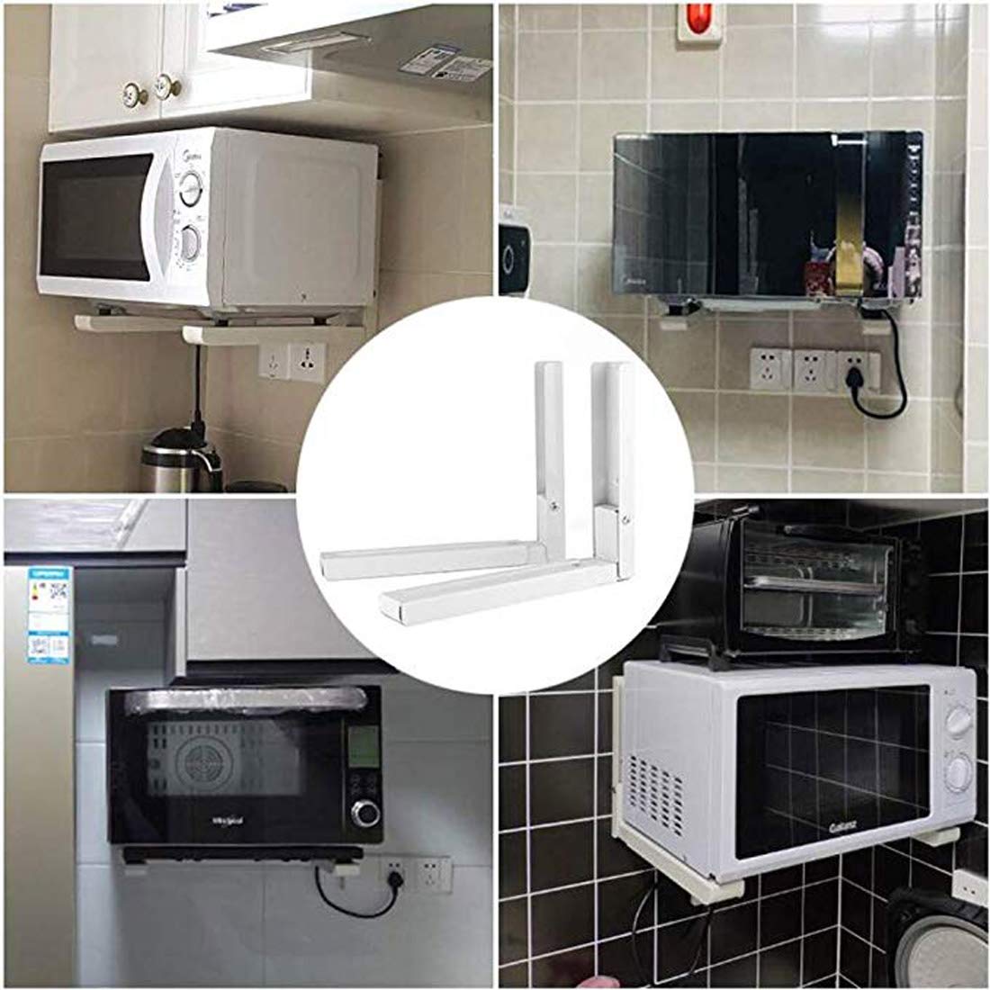Universal Wall-Mounted Microwave Bracket - Heavy Duty Foldable Kitchen Shelf Rack for Ovens & Microwaves - Space Saving Solution for Small Kitchens, Dorms & RVs
