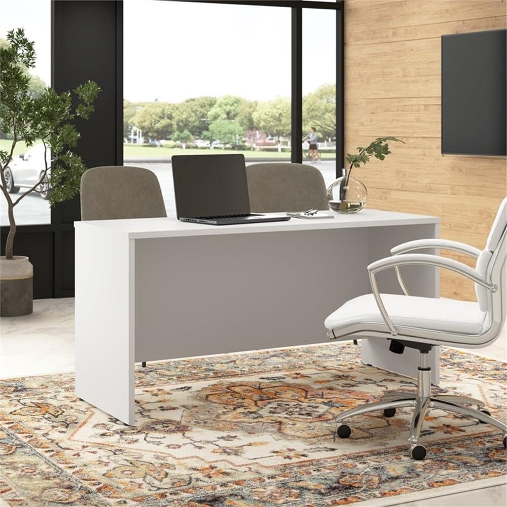 Bush Business Furniture Hampton Heights 60W x 24D White Credenza Desk - Home Office Computer Table for Professional Workspace | Perfect for Small Spaces & Modern Workstations
