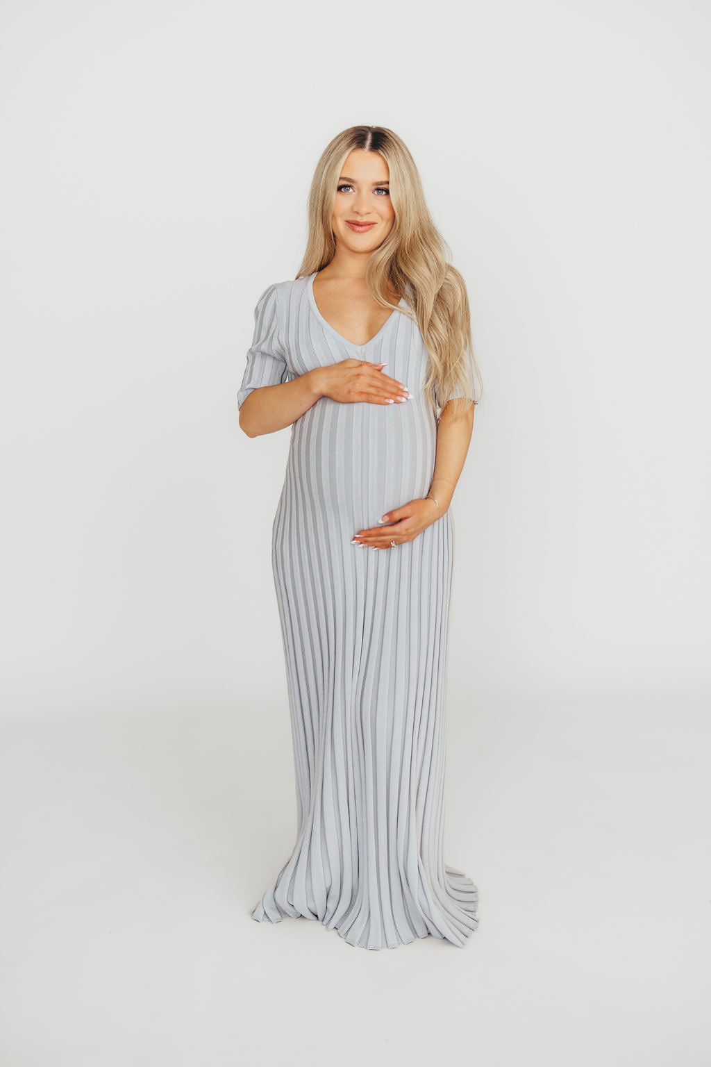 Oakley Ribbed Maxi Dress in Light Blue - Bump Friendly Maternity Dress for Pregnancy & Nursing | Perfect for Casual Outings, Beach Vacations & Special Occasions