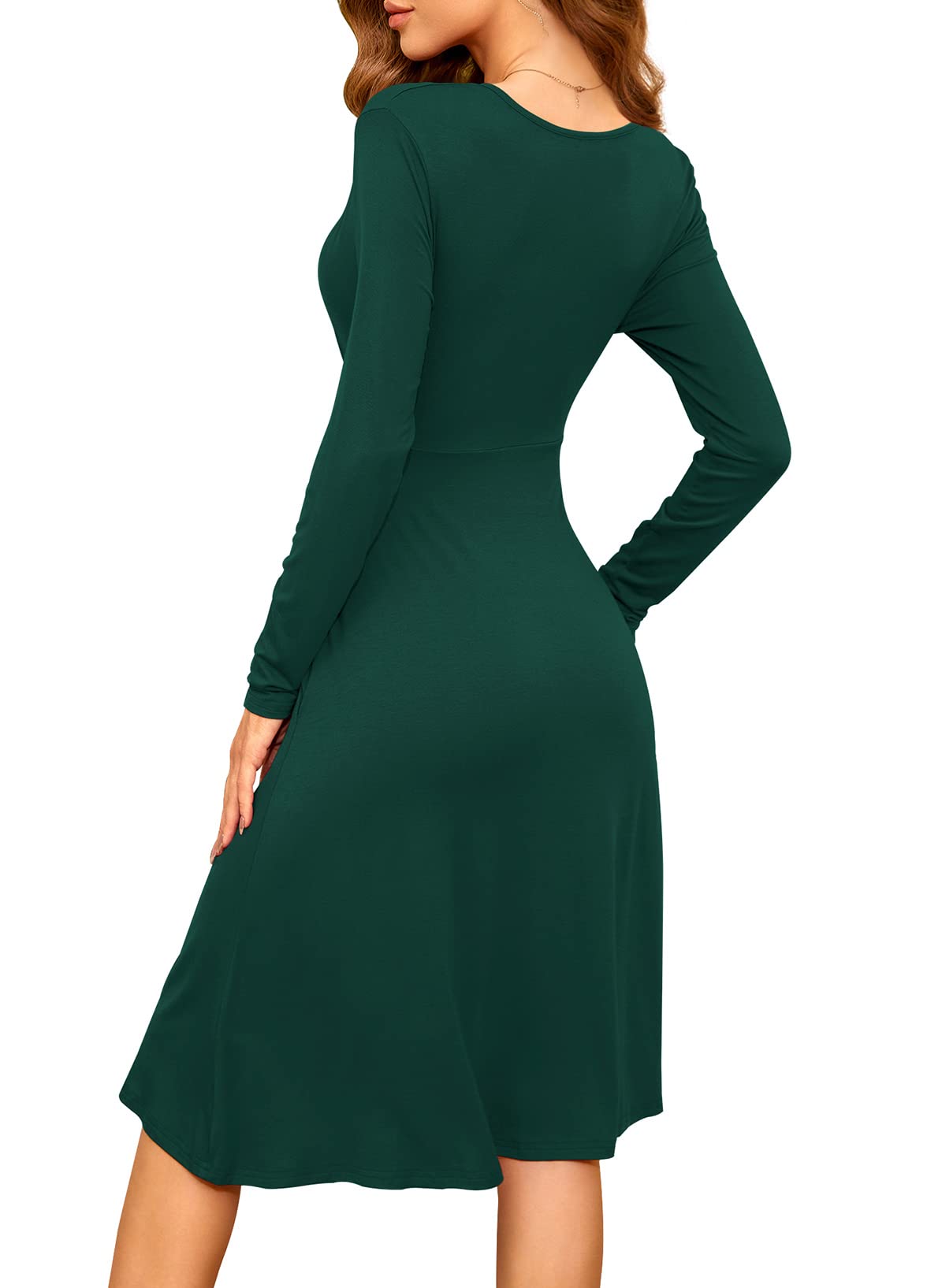 WEACZZY Women's 2025 Fall Long Sleeve V-Neck Casual Dress with Pockets - Elegant Semi-Formal Party Wear for Office, Date Night & Special Occasions
