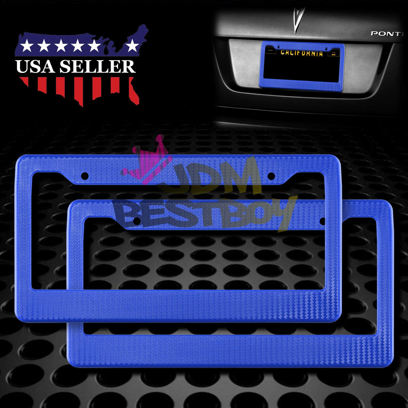 2Pcs Plastic Blue Matte Carbon Fiber Style License Plate Frames - Front & Rear Bracket Cover for Cars, Trucks & SUVs - Durable & Stylish Auto Accessory