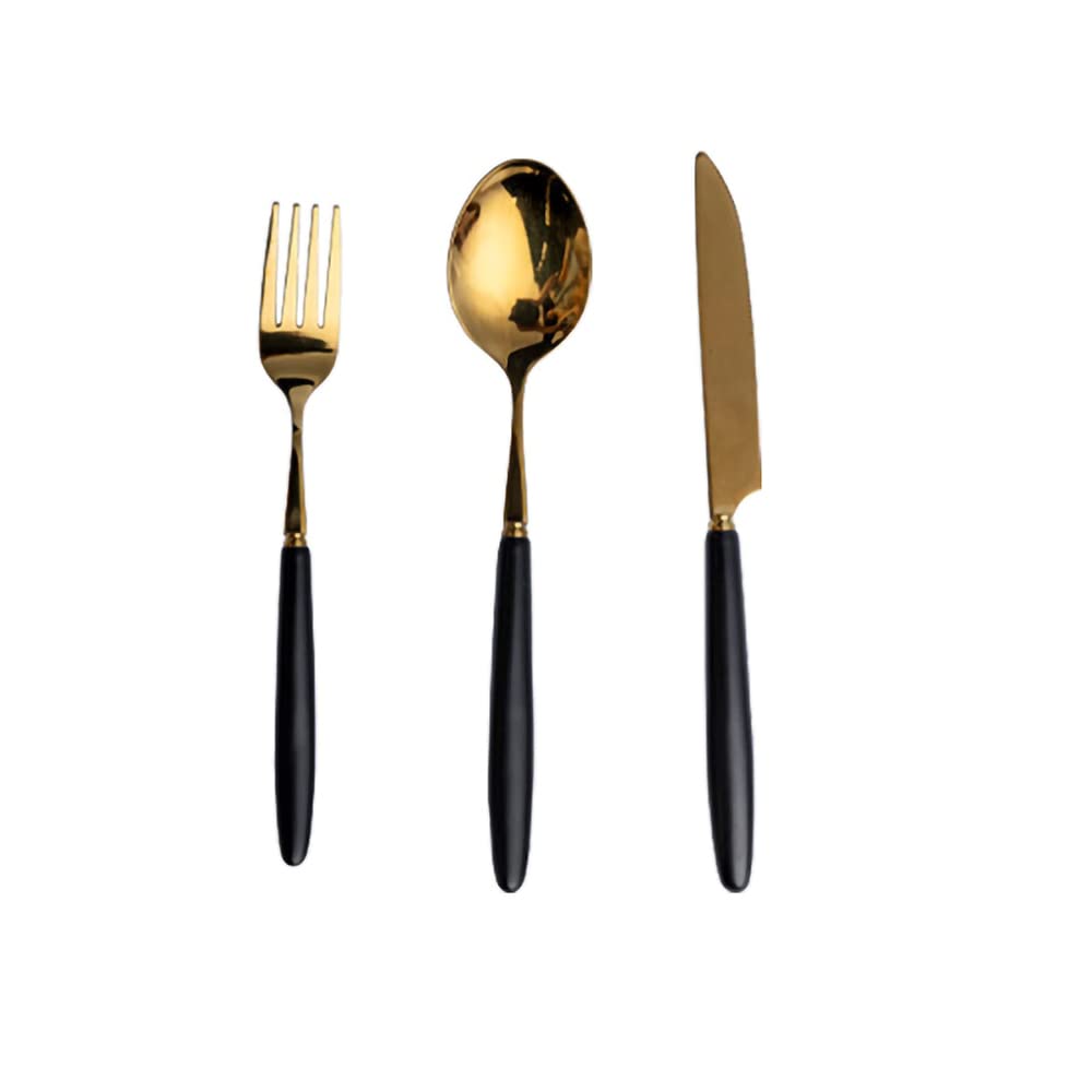 24-Piece Stainless Steel Silverware Set with Ceramic Handle - Elegant Black & White Flatware for 8 People - Knife, Fork & Spoon Set - Dishwasher Safe - Perfect for Dining, Entertaining & Kitchen Use (Gold)