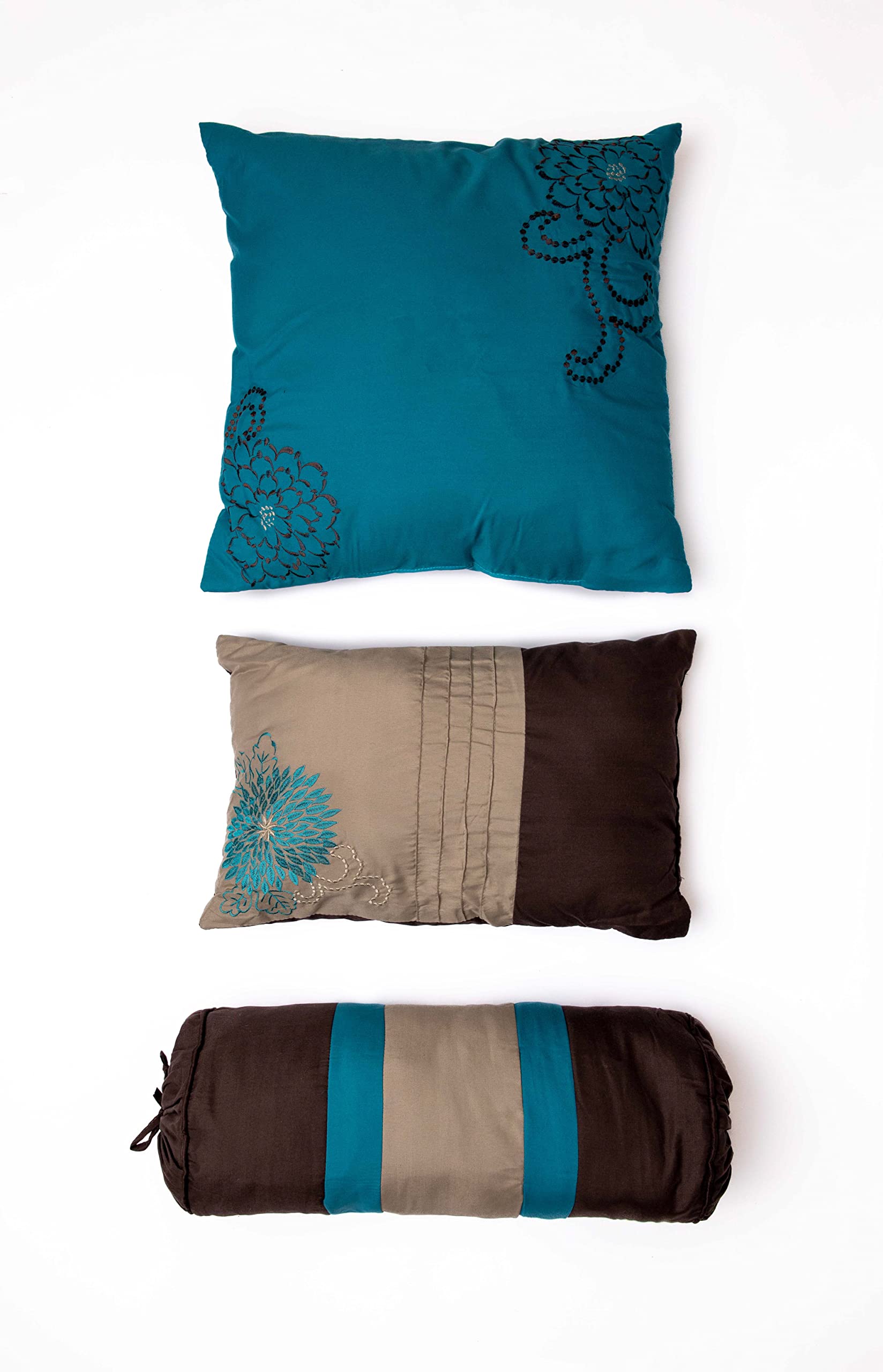 Legacy Decor Floral Striped Comforter Set - Twin, Brown Teal Taupe for Cozy Bedroom Decor