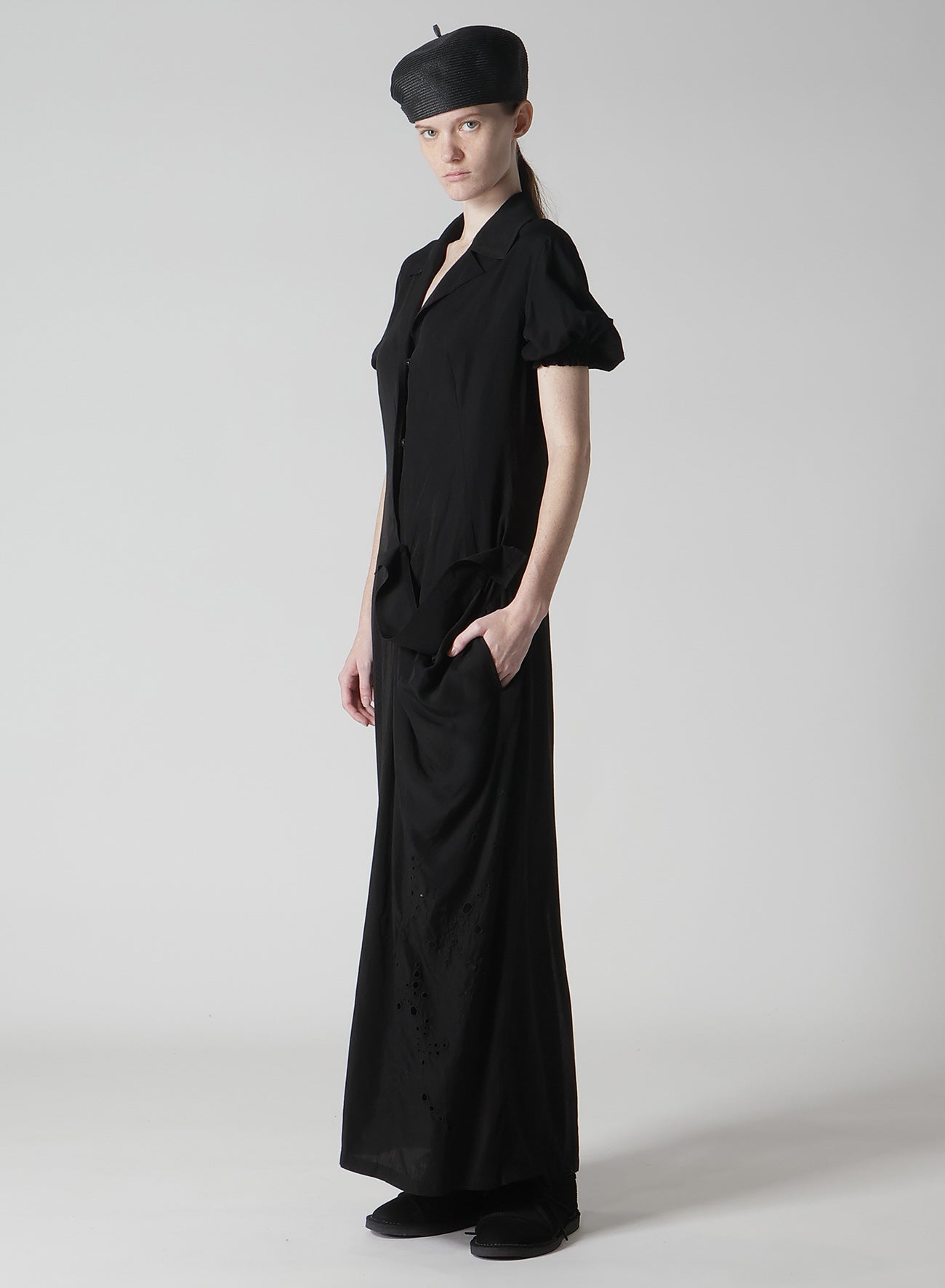 Cupro Dungaree Baller Lace Left Side Gathered Dress - Elegant Women's Party & Wedding Guest Dress