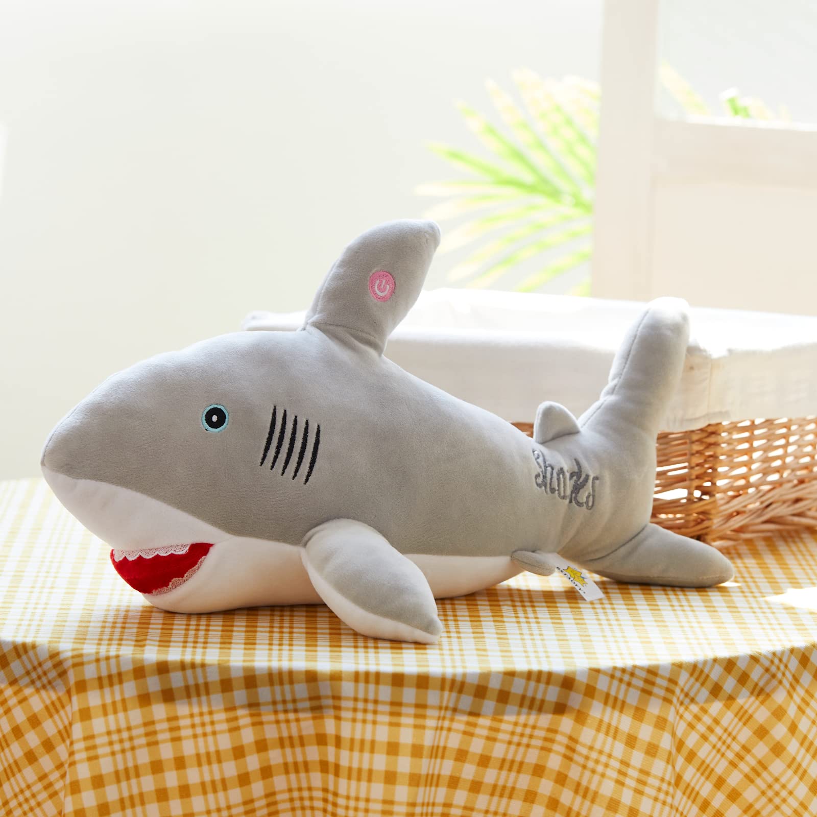 BSTAOFY 20'' Glowing Shark Plush Toy - LED Light Up Stuffed Animal, Soft Ocean Creature Night Light for Kids (Gray) | Perfect for Bedroom Decor, Birthday Gifts & Christmas Presents