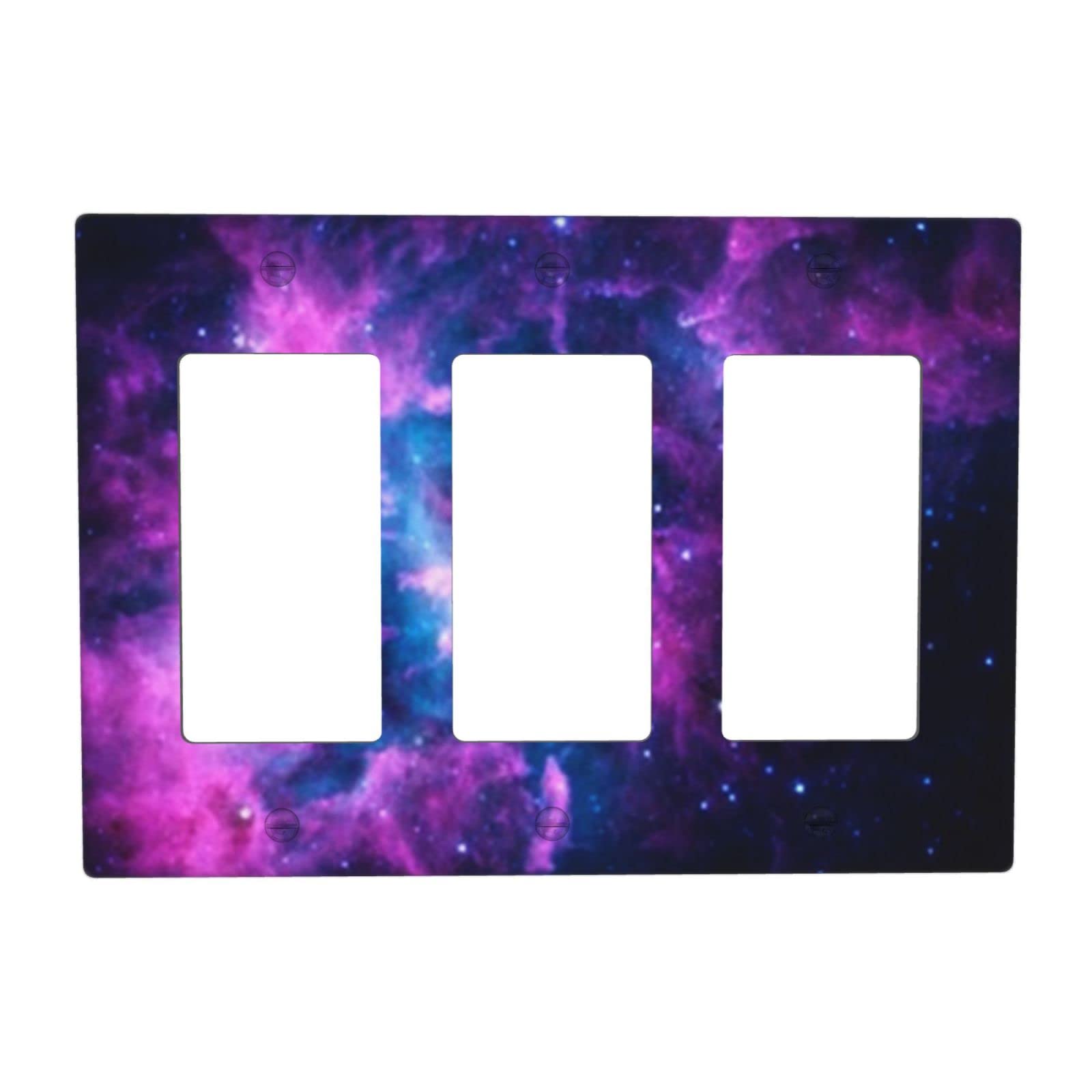 Purple Galaxy Triple Rocker Light Switch Cover - Decorative 3 Gang Wall Plate Outlet Receptacle for Girls Bedroom & Kids Room Decor - Durable Switch Plate for Home, Nursery, Playroom, and Dormitory Lighting