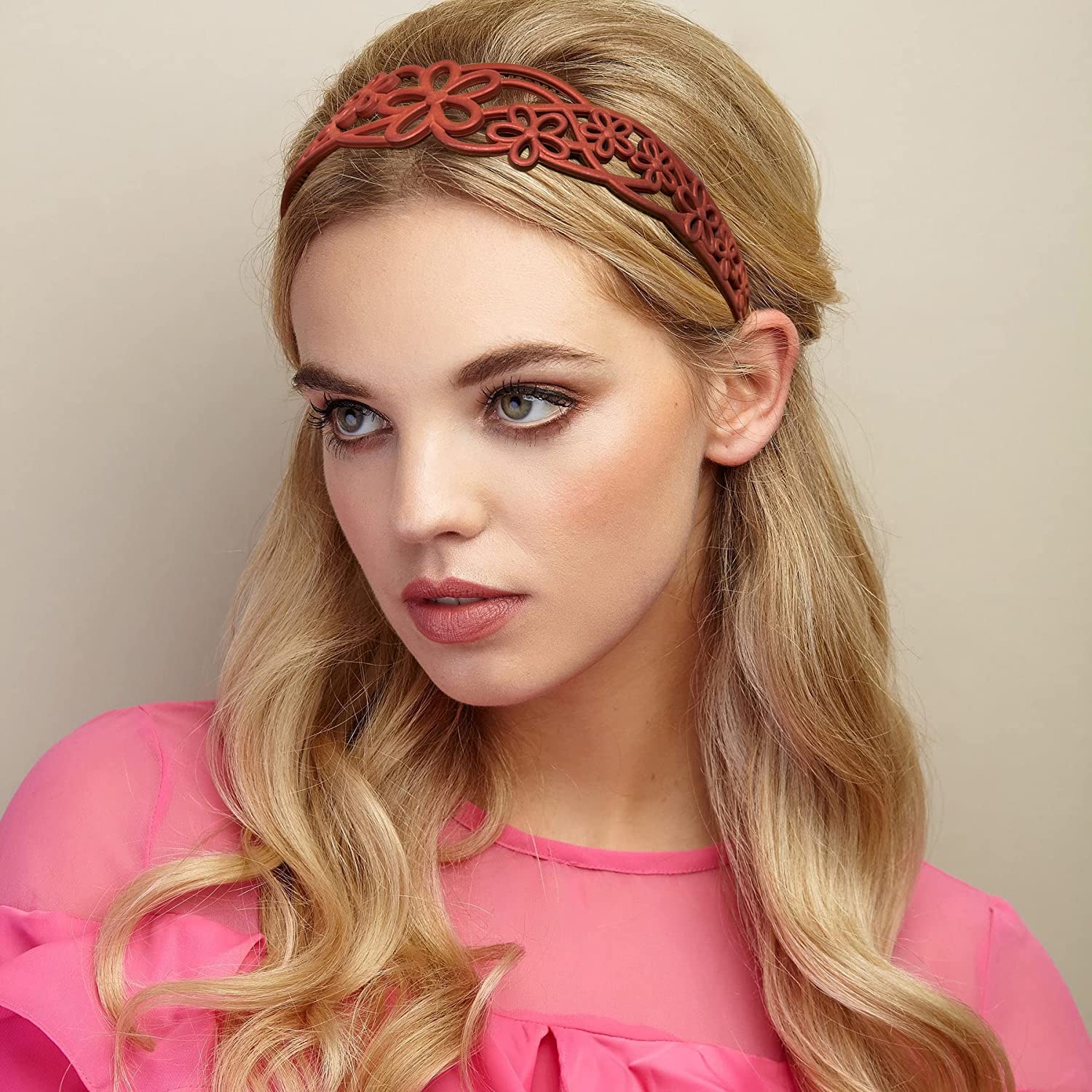Yazon 5-Pack Wide Floral Headbands for Women & Girls - Non-Slip Plastic Hair Bands with Teeth for Secure Hold - Perfect for Weddings, Parties, and Everyday Fashion Accessories